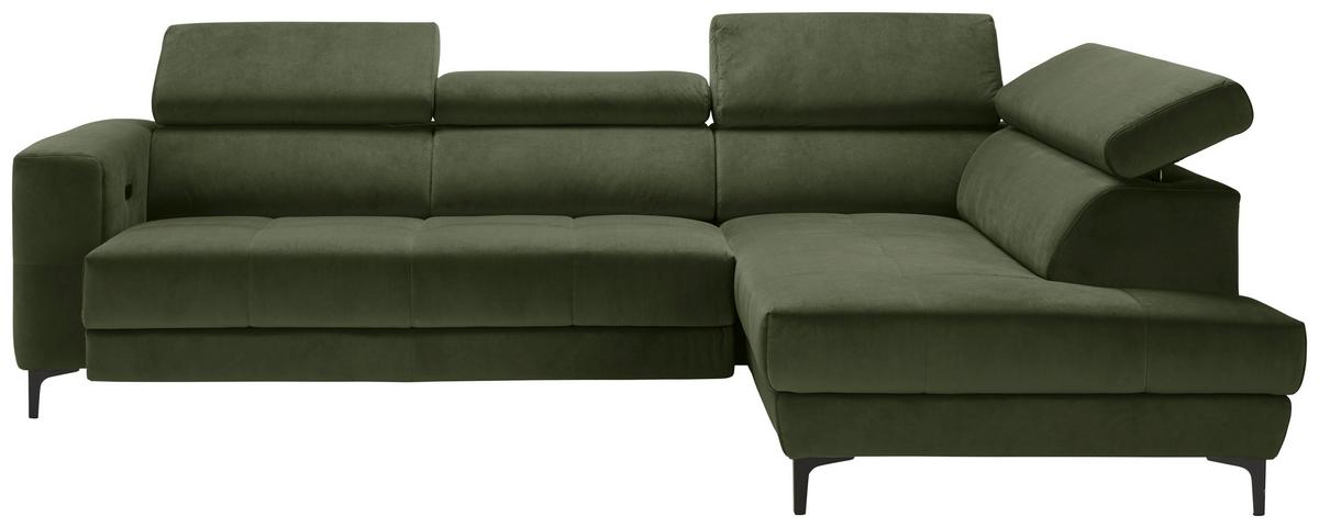 Ecksofa Emma rechts Olivgrün - Schwarz/Olivgrün, MODERN, Textil (301/210cm) - Premium Living