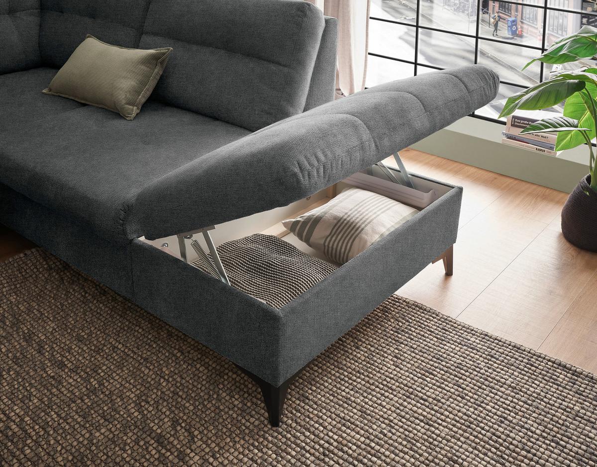 Wohnlandschaft Durban U ca. 170x324x218cm Graphit - Graphitfarben/Schwarz, KONVENTIONELL, Kunststoff/Textil (170/324/218cm) - MID.YOU
