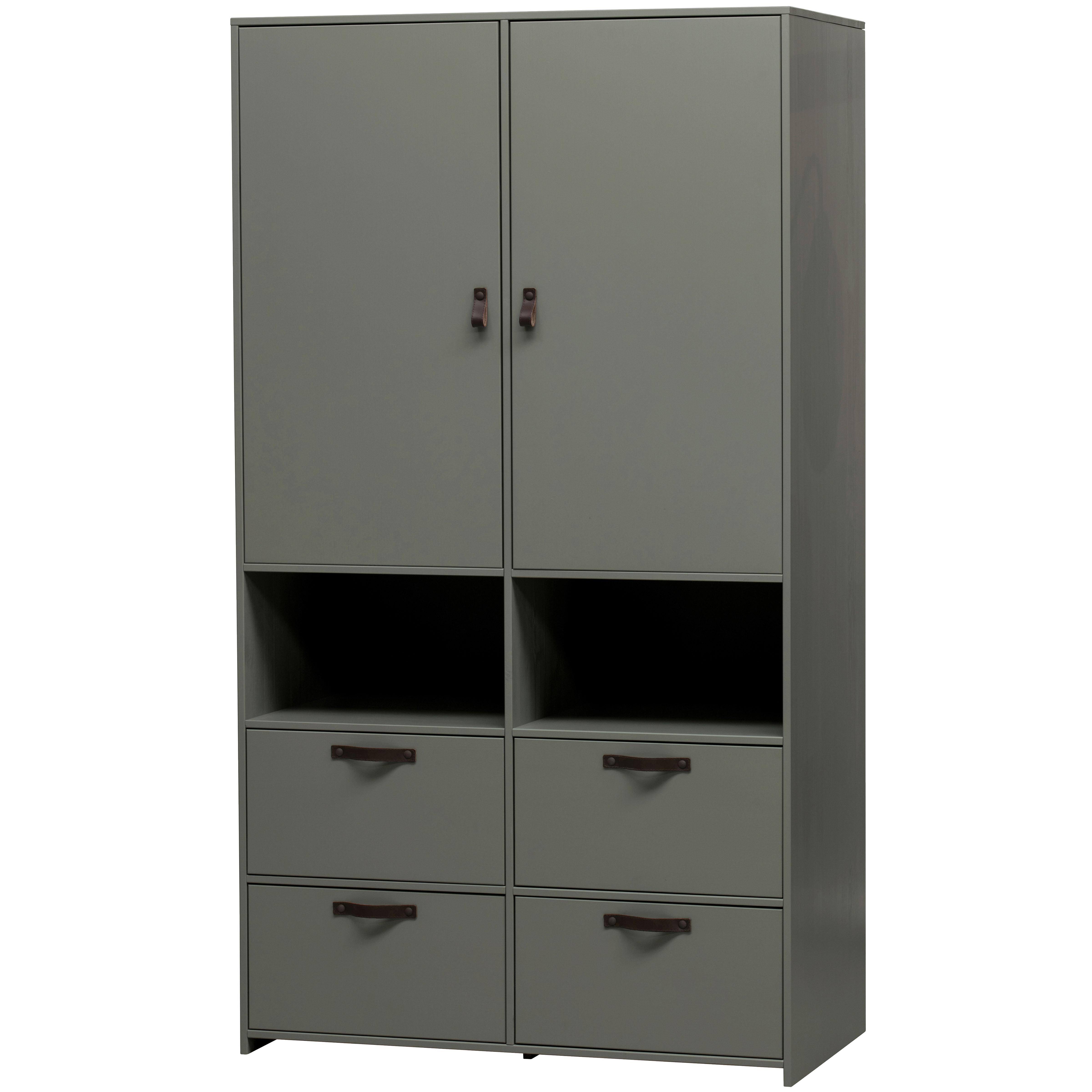 Kleiderschrank Stage Dunkelgrün - Braun/Grün, Design, Leder/Holz (103/185/40cm) - Livetastic