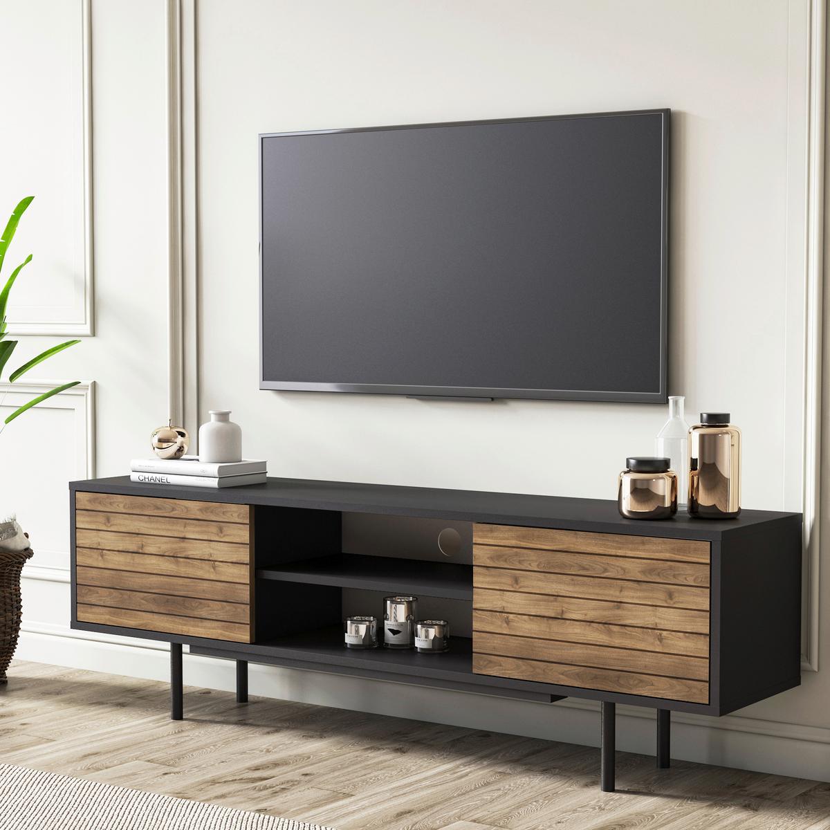 Lowboard Apollo Schwarz /Walnussfarben ca. 160x50 cm - Walnussfarben/Schwarz, Design, Holzwerkstoff (160/50,5/35cm) - Livetastic