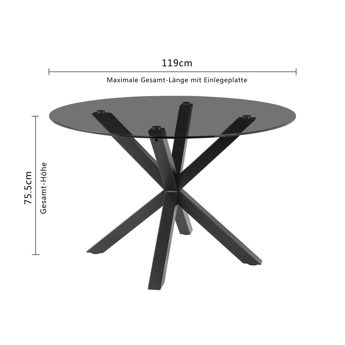 Jedilna Miza Nara, Črna, Ø 119 - siva/črna, Moderno, kovina/steklo (119/75,5cm) - P & B