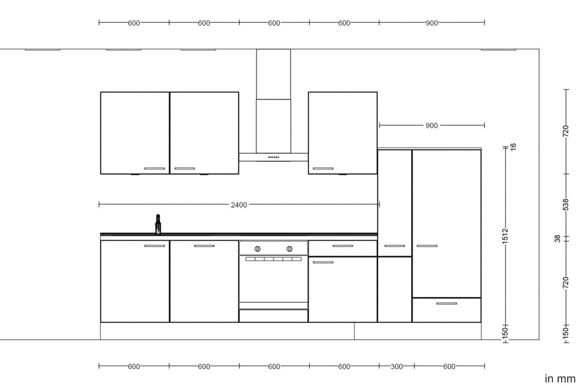 Küchenblock Flash Low m. Geräten Weiß Hochglanz - Eichefarben/Weiß Hochglanz, MODERN, Holzwerkstoff/Metall (330cm) - Nobilia