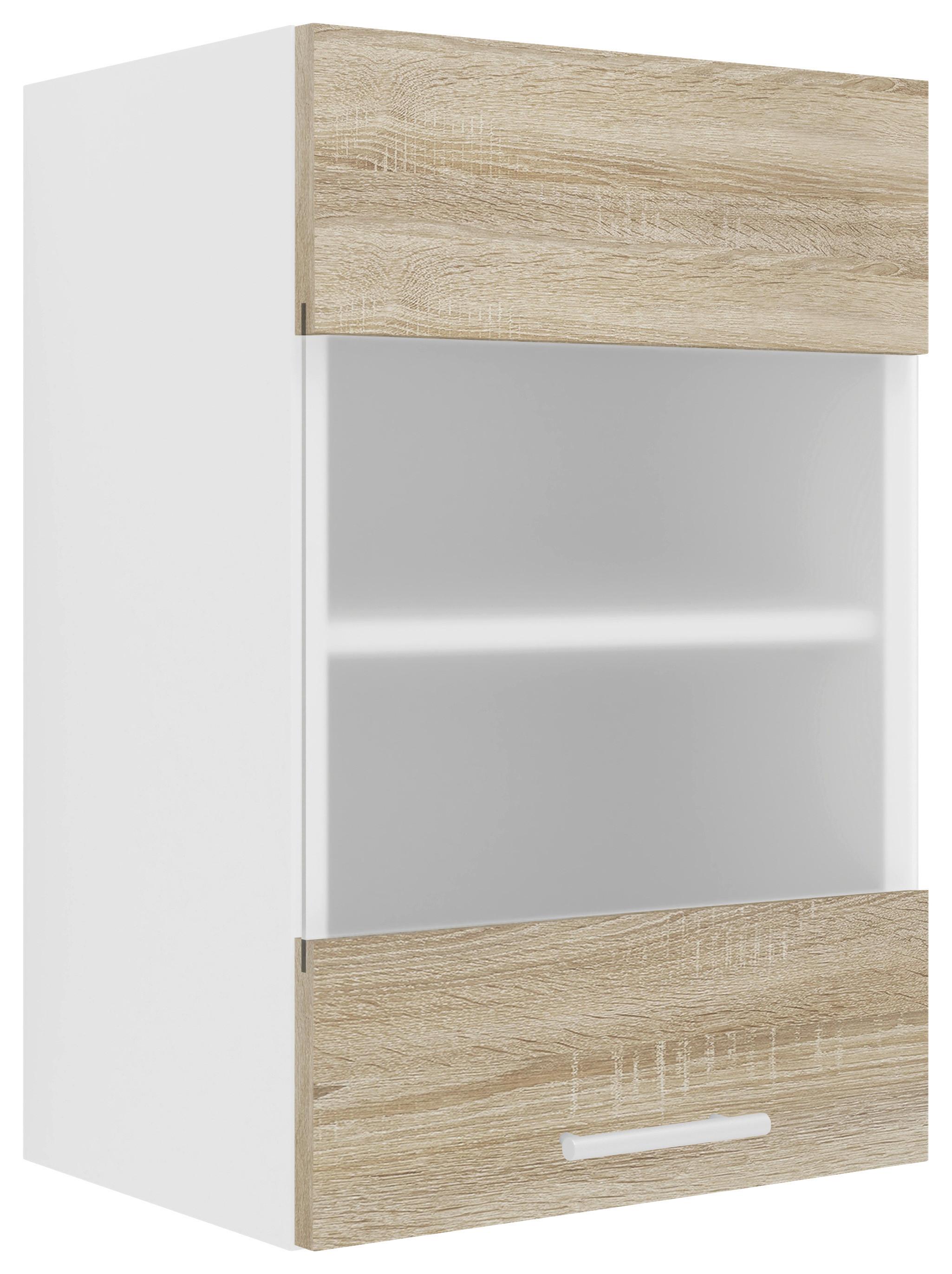 Kuhinjska Zgornja Omarica Esilo, Hrast, Bela - bela/barve aluminija, Konvencionalno, kovina/steklo (40/60/31cm) - MID.YOU