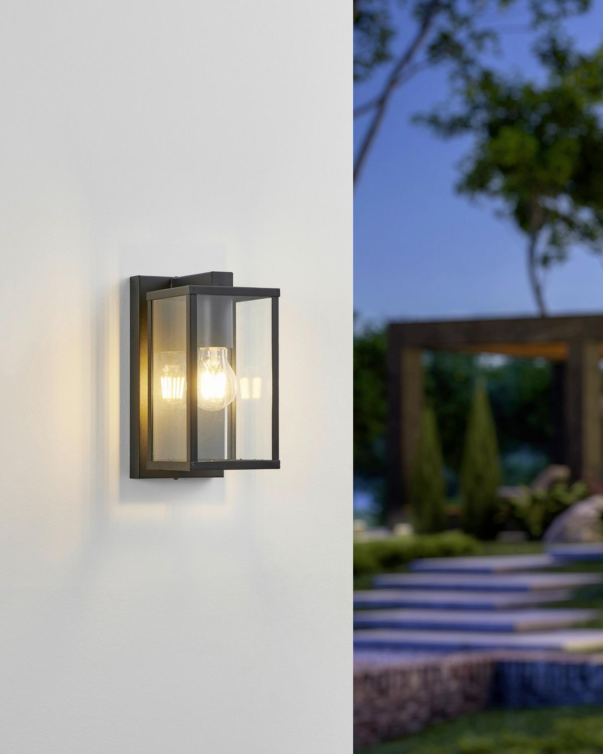 Außenwandleuchte Budrone Klar/Schwarz max. 40 Watt - Klar/Schwarz, KONVENTIONELL, Glas/Metall (16,5/12/27cm) - Eglo