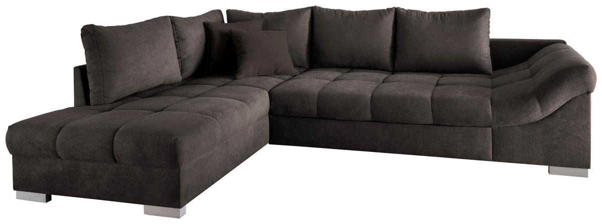 Wohnlandschaft Alvito Dunkelbraun Nylon/Mikrofaser - Dunkelbraun/Silberfarben, Design, Holz/Textil (202/298cm) - MID.YOU