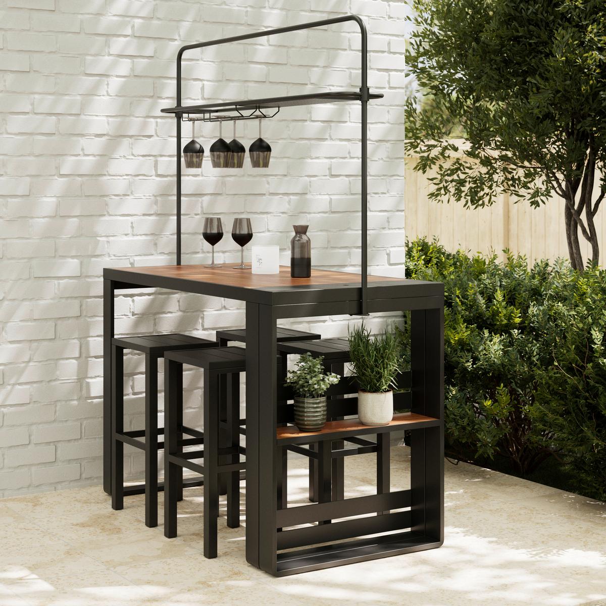 Gartenset Nelli Schwarz, 5-teilig - Anthrazit/Walnussfarben, MODERN, Kunststoff/Metall (80/157/209cm) - Mömax