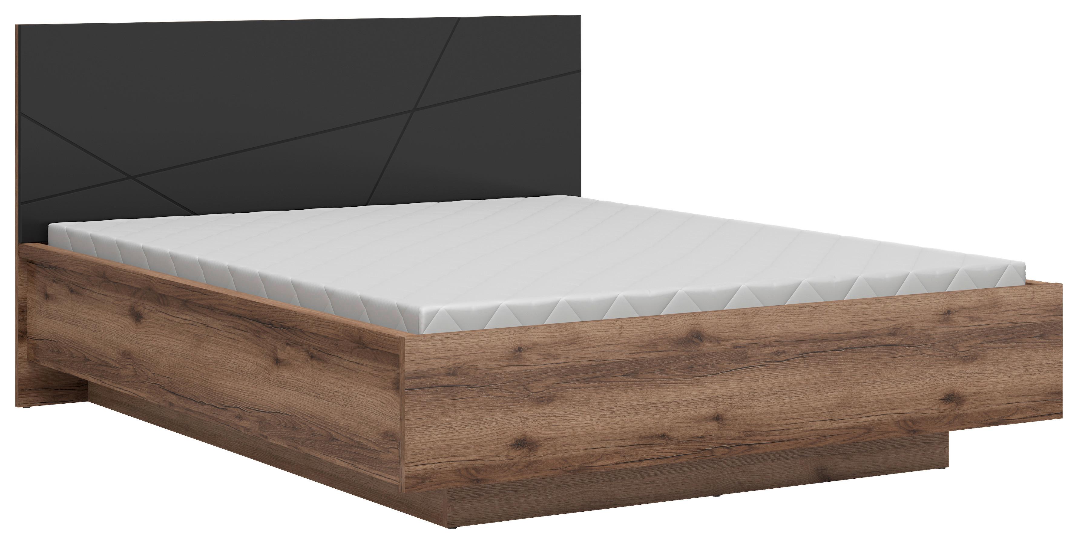 Bett Forn ca. 160x200 cm Schwarz/Eiche - Eichefarben/Schwarz, MODERN, Holzwerkstoff (160/200cm) - MID.YOU