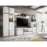 Wohnwand Cross Weiß/Ulmefarben - Ulmefarben/Weiß Hochglanz, MODERN, Holzwerkstoff/Kunststoff (330/195/50cm) - Premium Living