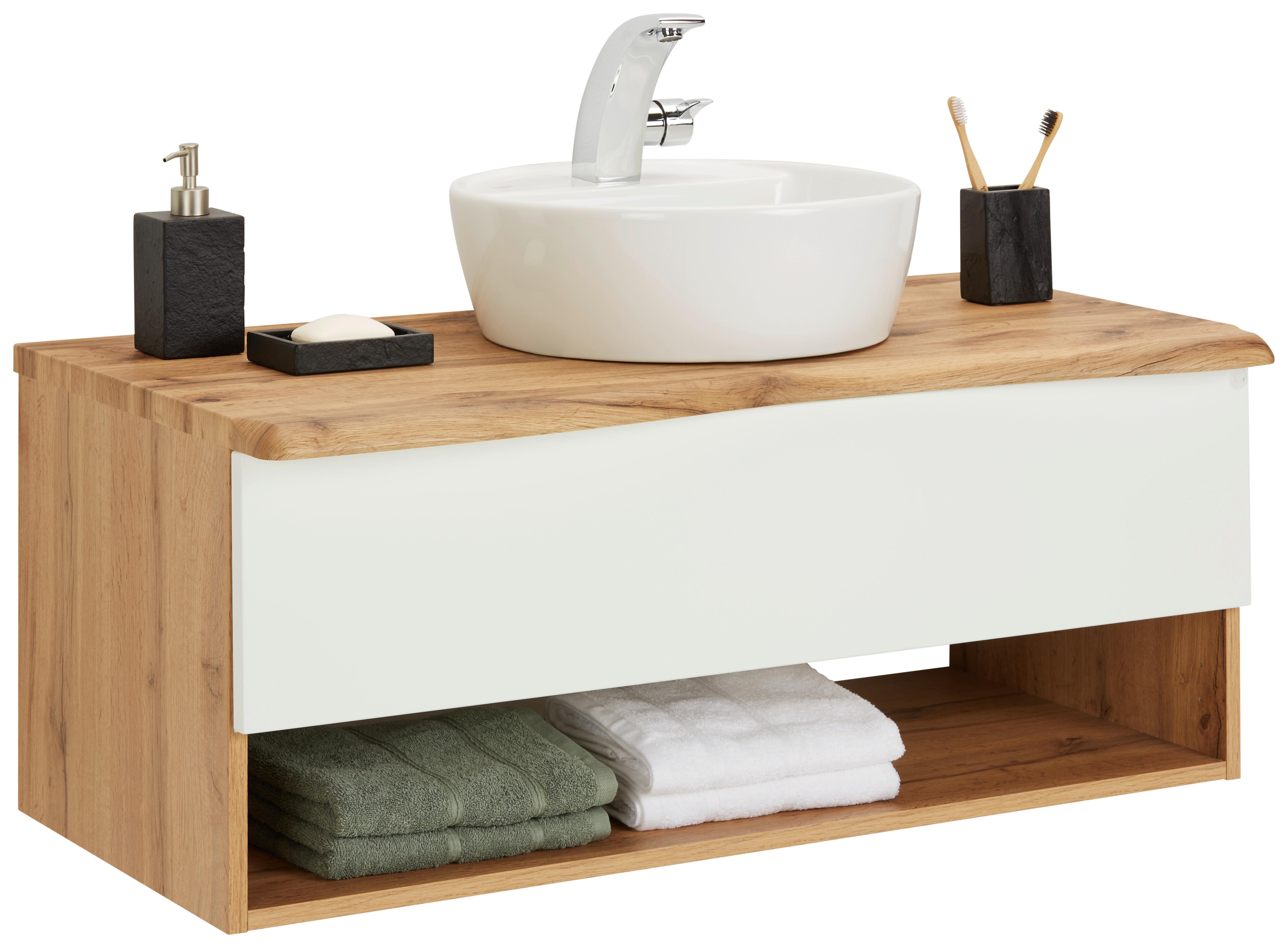 Waschtischkombi in Eiche/Weiß - Weiß, LIFESTYLE, Keramik/Holzwerkstoff (10/55/47cm) - Premium Living