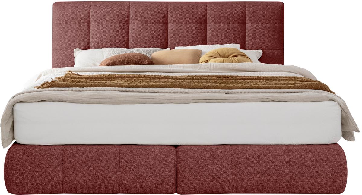 Boxspringbett Lavenito Rot ca. 200x200cm - Rot/Schwarz, KONVENTIONELL, Textil (200/200cm) - Premium Living
