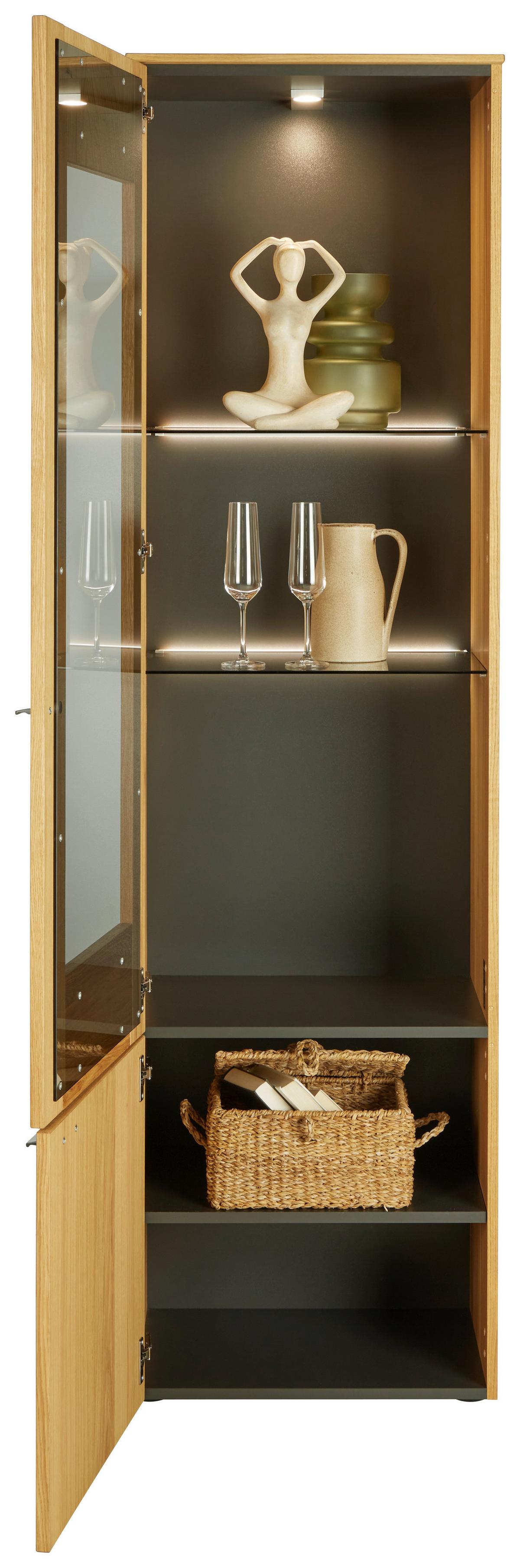 Vitrine in Eichefarben - Eichefarben/Schwarz, Modern, Glas/Holzwerkstoff (55/199/41cm) - Premium Living
