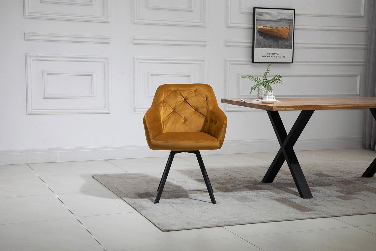 Naslanjač Samt Gorčično Rumena, Vrtljiv - črna/gorčično rumena, Moderno, kovina/tekstil (61/85/62cm) - Livetastic