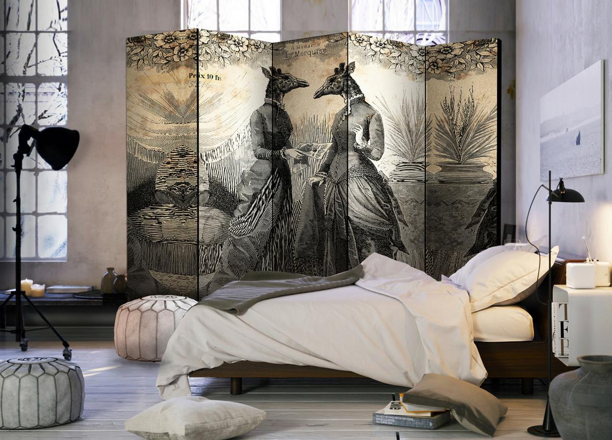 Paravan Conversation I, 5-Delni, Dvostranski - črna/biserna, Basics, tekstil/les (225/172/3cm) - artgeist