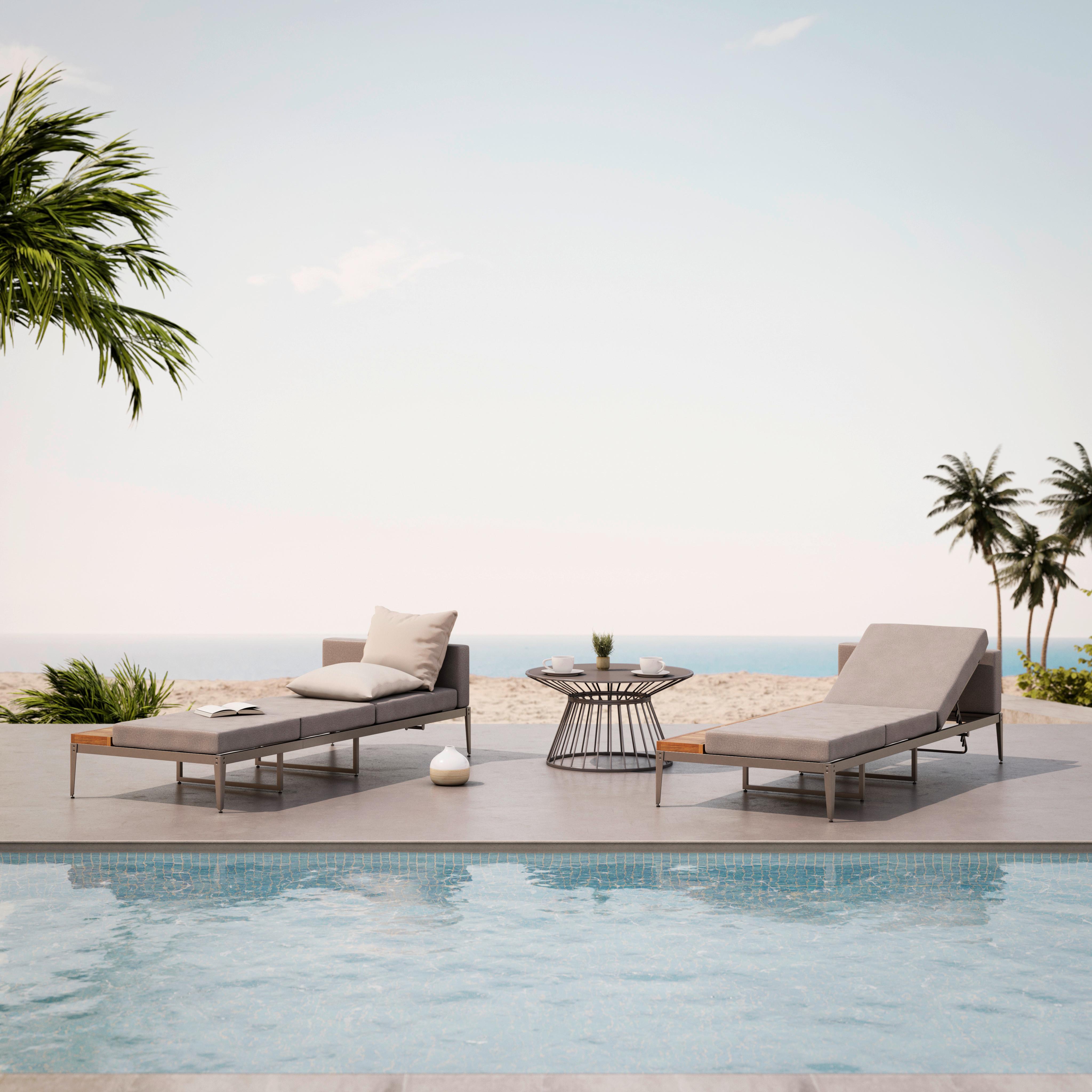 Gartenliege Flo in Grau/Teakfarben - Dunkelgrau/Grau, Modern, Holz/Metall (201/81/61,5cm) - Mömax