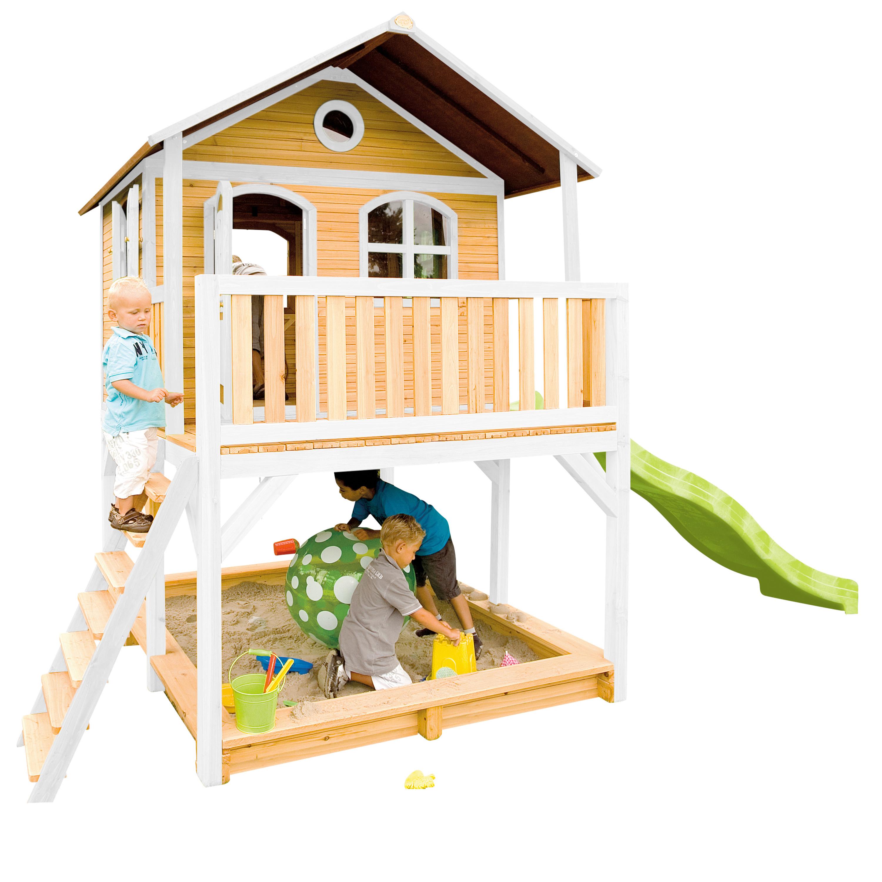 Spielhaus Marc aus Zedernholz - Braun/Weiß, Basics, Holz/Kunststoff (432/293/212cm) - Ambia Garden