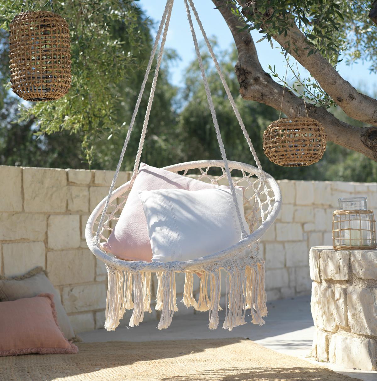 Fotoliu suspendat Valencia 1 - alb, Romantik / Landhaus, metal/textil (80/115-135/60cm) - Mömax