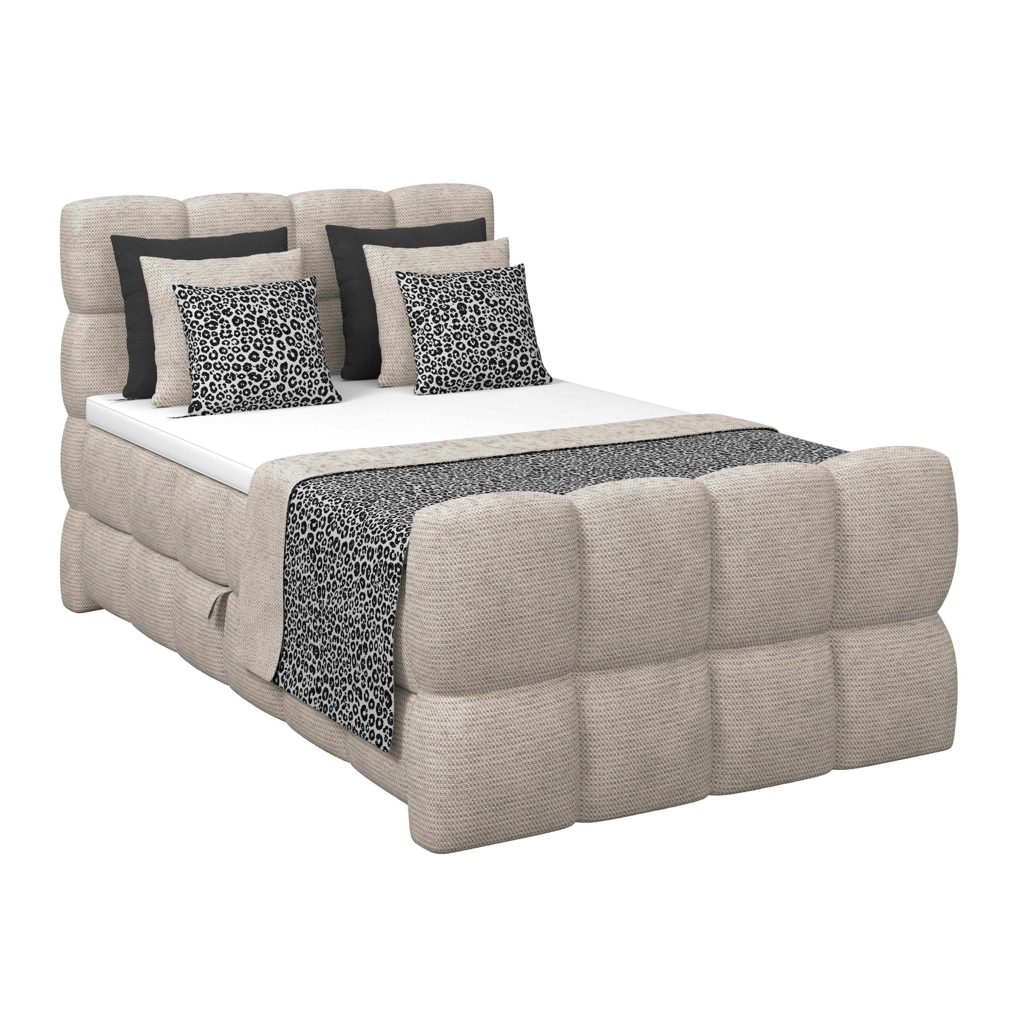 Postelja Boxspring Brisbane, Bež, 140x220 - črna/bež, Trend, kovina/umetna masa (140/220cm) - Premium Living