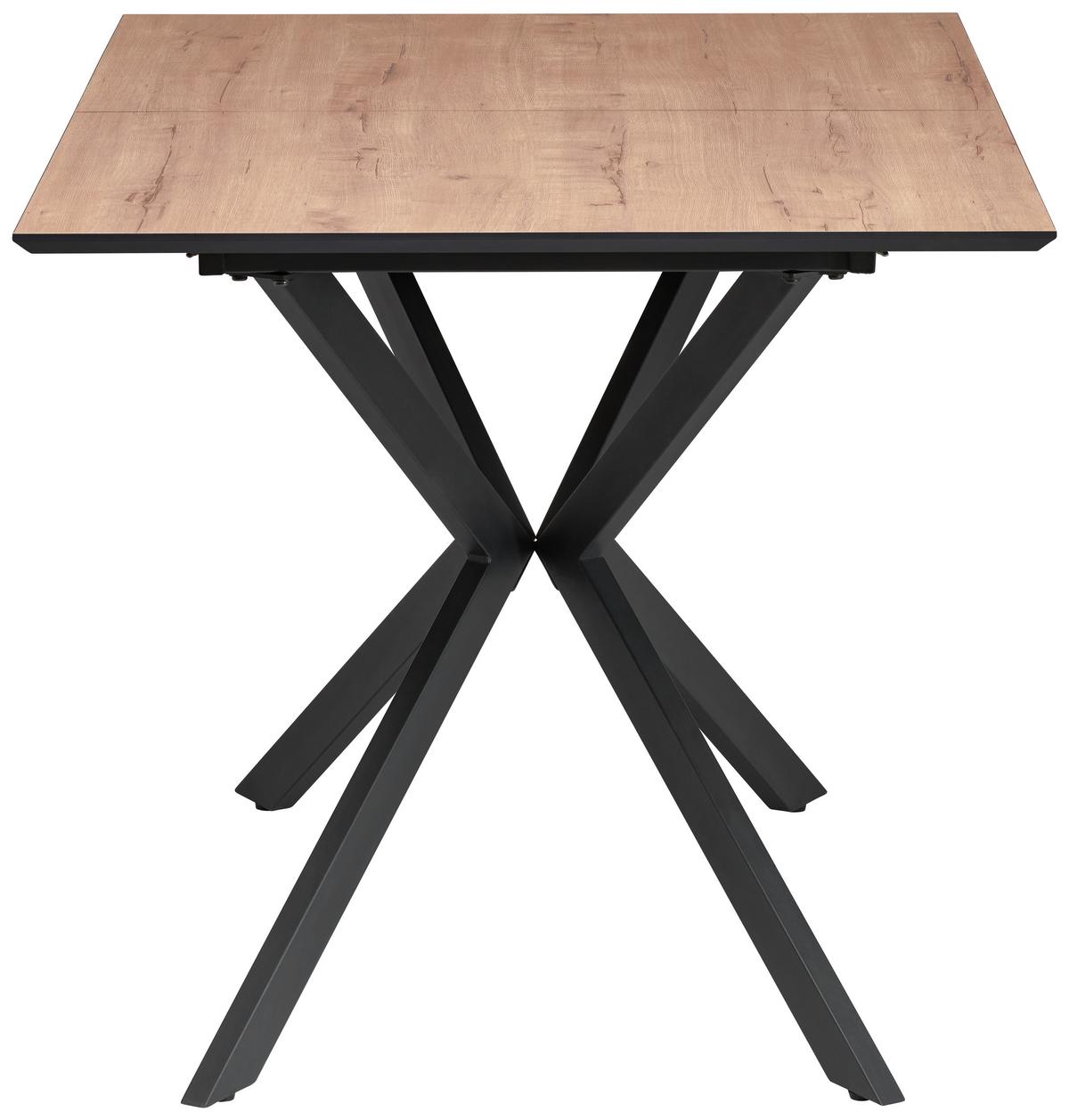 Jedilna Miza Lennox, Barva Hrasta, 120-160x80 - črna/barve hrasta, Konvencionalno, kovina/leseni material (120-160/76/80cm) - MID.YOU