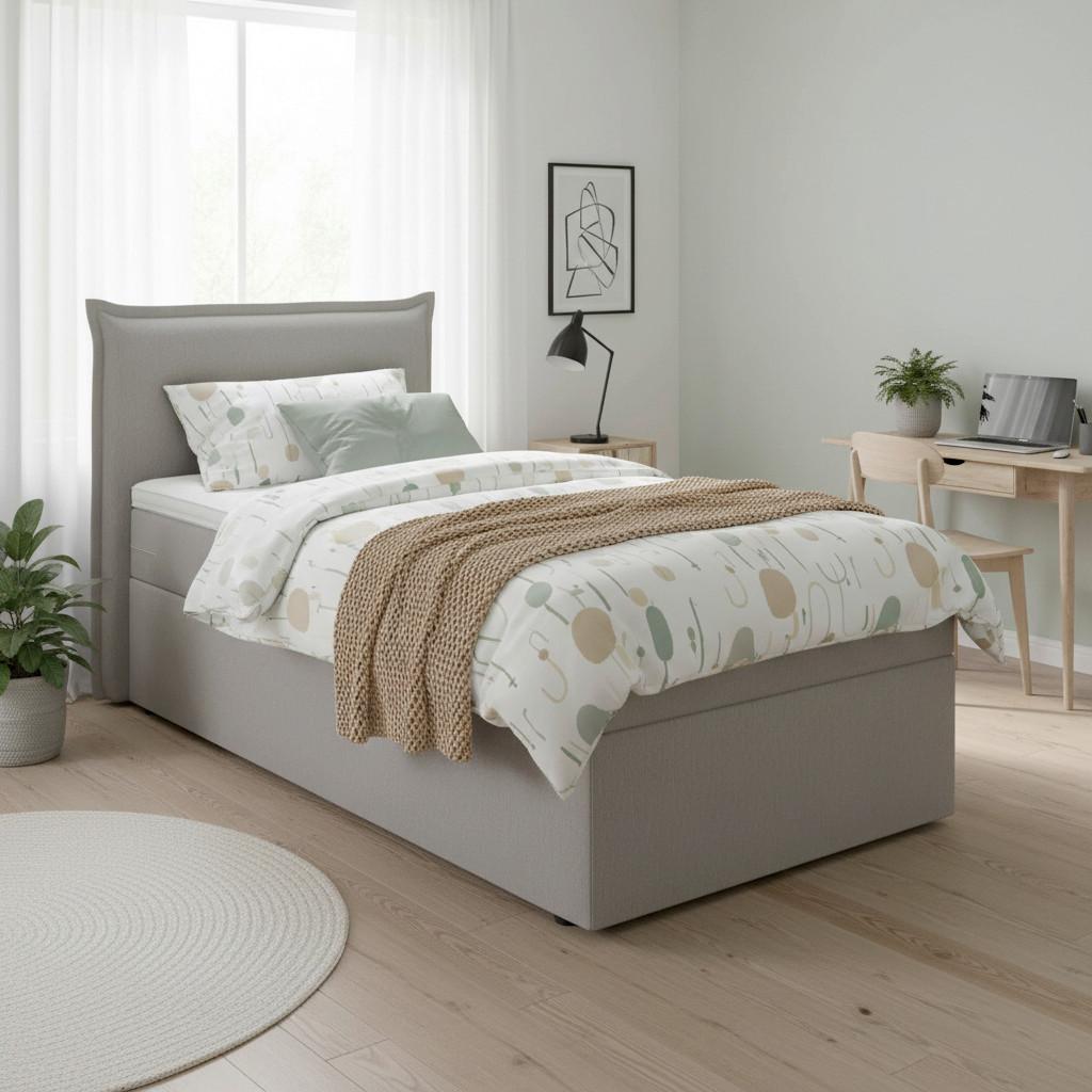 Boxbett Polo Grau ca. 90x200 cm mit Topper - Schwarz/Grau, MODERN, Holz/Kunststoff (90/200cm) - Bessagi Home