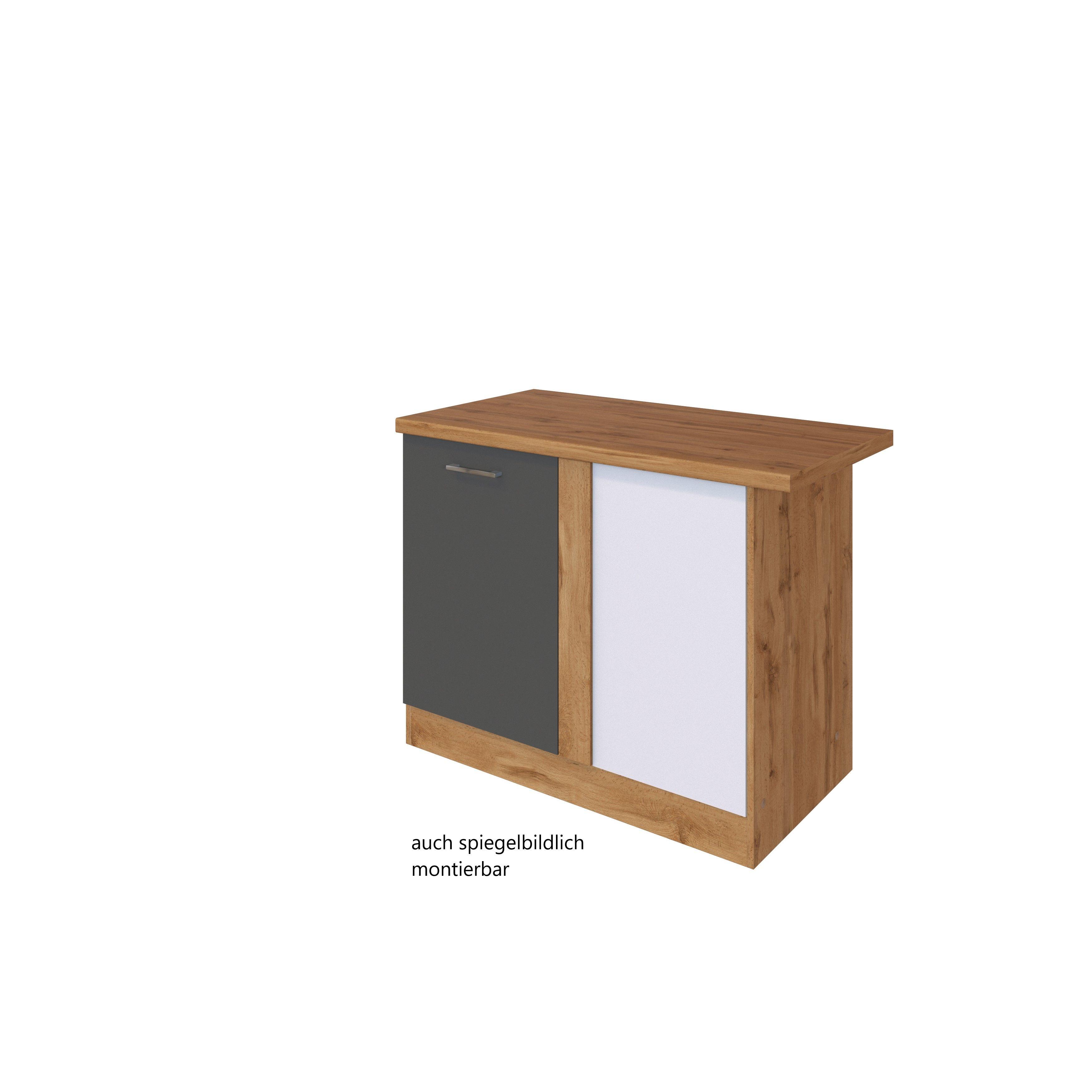 Held Eckunterschrank ca. 110 cm Anthrazit/Eiche - Chromfarben/Anthrazit, MODERN, Holzwerkstoff/Metall (110/85/60cm) - Held