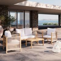 Loungegarnitur Effie Hellgrau Holz/Textil - Hellgrau, Modern, Holz/Kunststoff (124/64,5/63,5cm) - Bessagi Garden