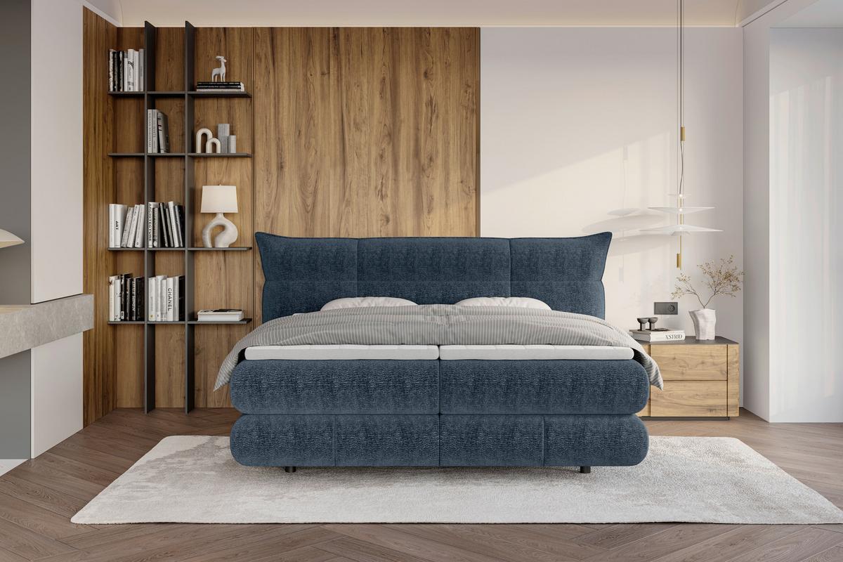 Boxspringbett Auris Graublau ca. 180x200cm - Graublau/Schwarz, KONVENTIONELL, Kunststoff/Textil (180/200cm) - Sembella