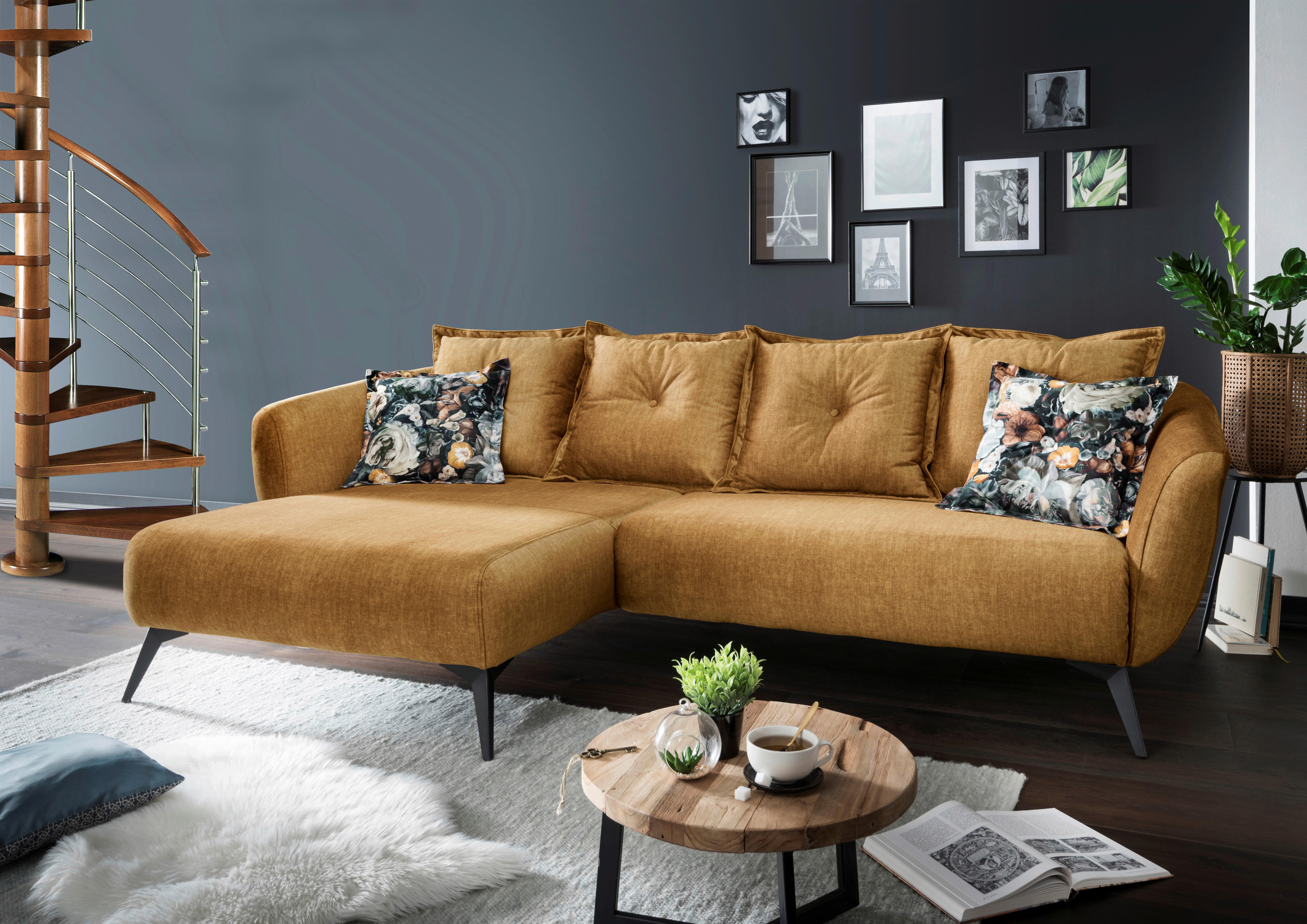 Wohnlandschaft Baggio Gelb Velours - Gelb/Multicolor, MODERN, Holz/Textil (162/277cm) - Livetastic