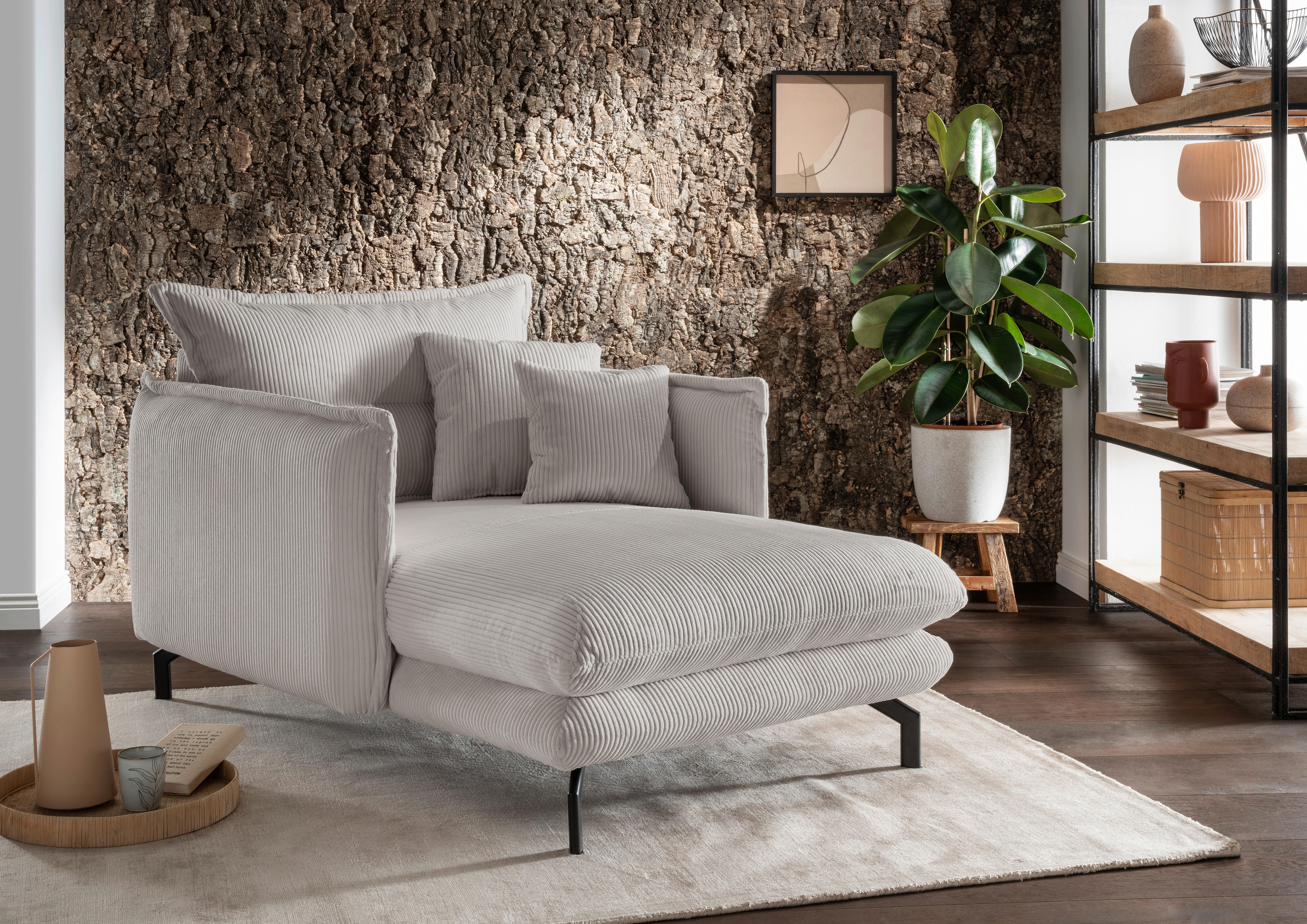Relaxsessel Lava Silberfarben Cord - Silberfarben/Schwarz, MODERN, Textil/Metall (111/101/167cm) - Livetastic