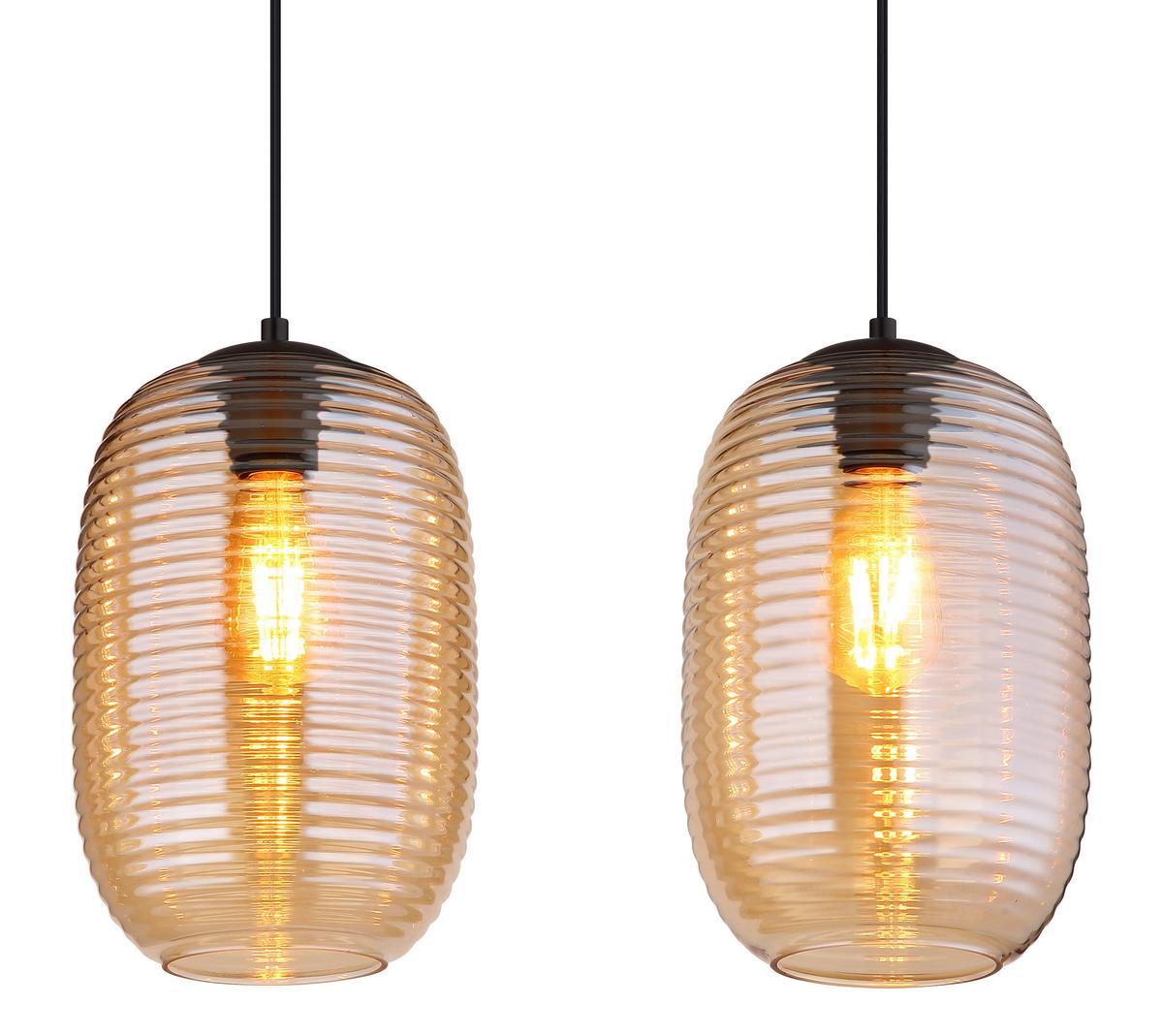 HÄNGELEUCHTE 15794-4HA JEFREY - Bernsteinfarben/Schwarz, Basics, Glas/Kunststoff (109/20/120cm) - Globo