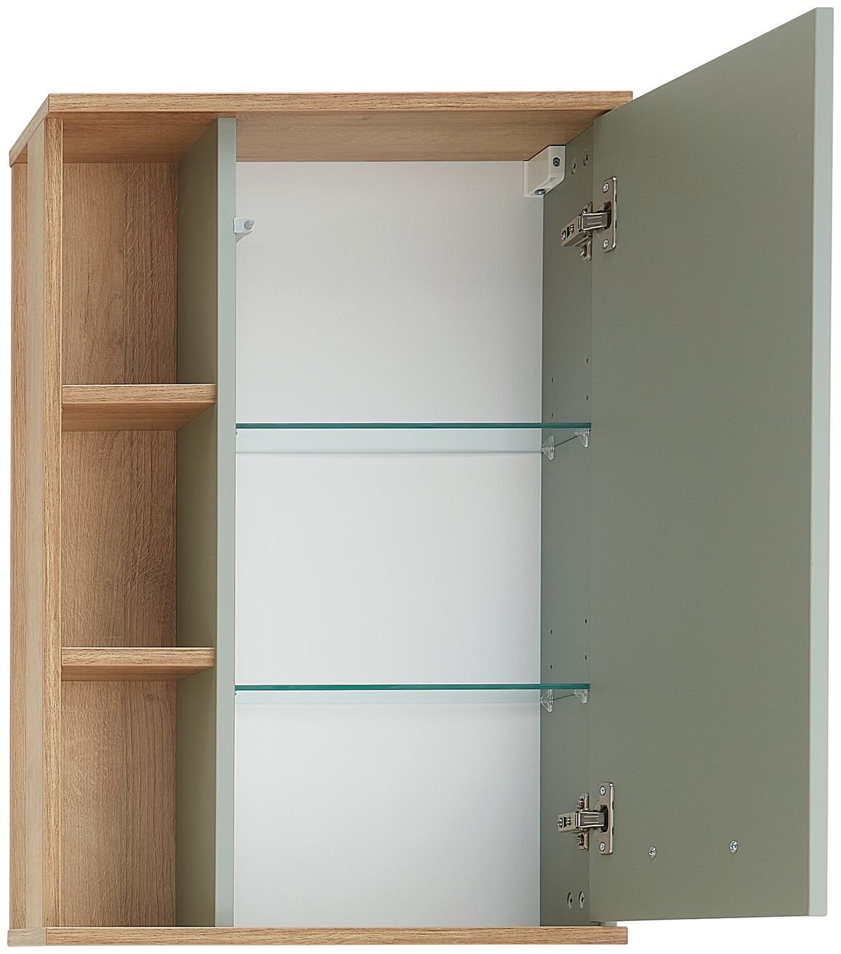 SZAFKA WISZĄCA SALVIE - kolor dębowy/pastelowa zieleń, Design, materiał drewnopochodny/szkło (50,5/74,5/20,5cm) - Xora