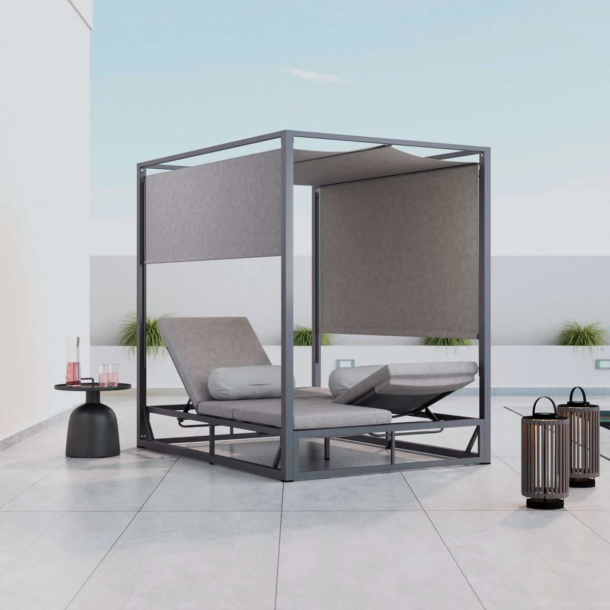 Sonnenliege Aviva Hellrgrau Outdoorstoff/Metall +Abdeckung - Hellgrau, MODERN, Textil/Metall (148/196/200cm) - Bessagi Garden