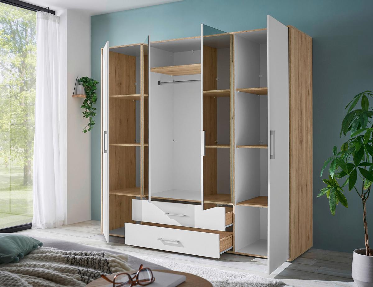 Ruhásszekrény Lembo - alumínium színű/Artisan tölgy, Konventionell, műanyag/faalapú anyag (206/195/60cm) - Based