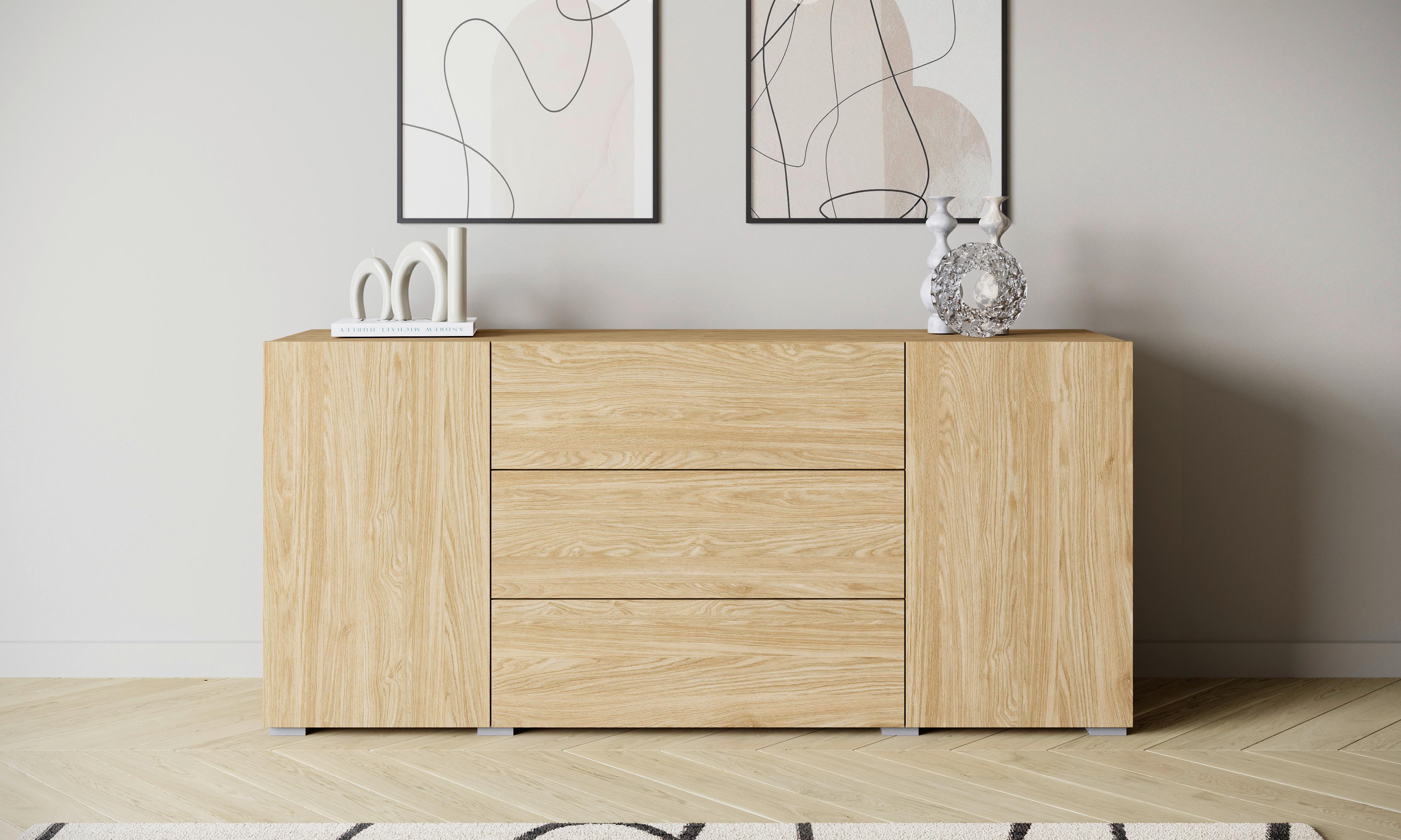 Sideboard 150cm Berlin 150 Eichefarben - Eichefarben/Grau, Design, Holzwerkstoff/Kunststoff (150/68/38,5cm) - P & B