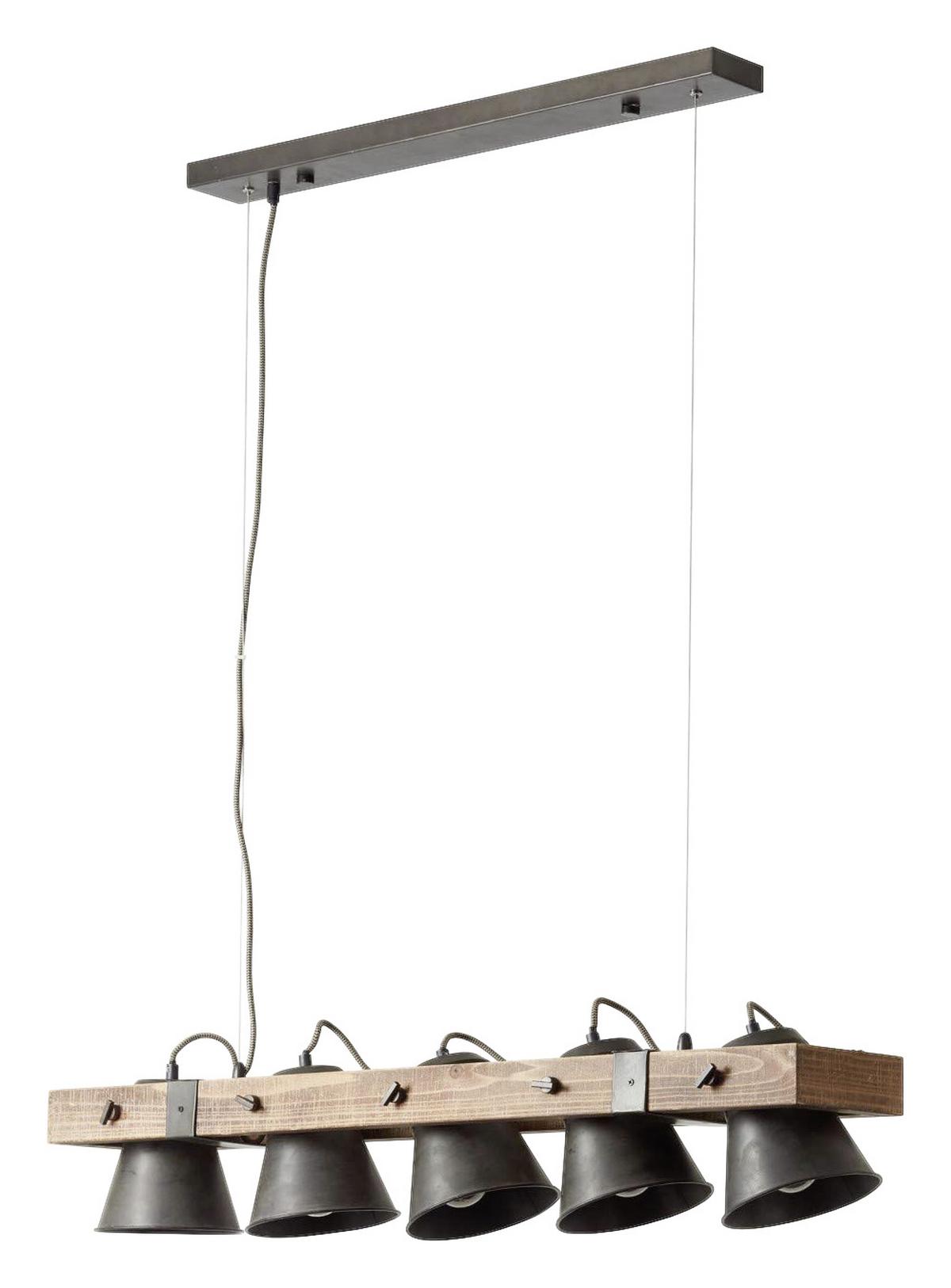 Hängeleuchte Plow Schwarz max. 10 Watt - Schwarz, Natur, Holz/Metall (95/20/115cm) - Brilliant