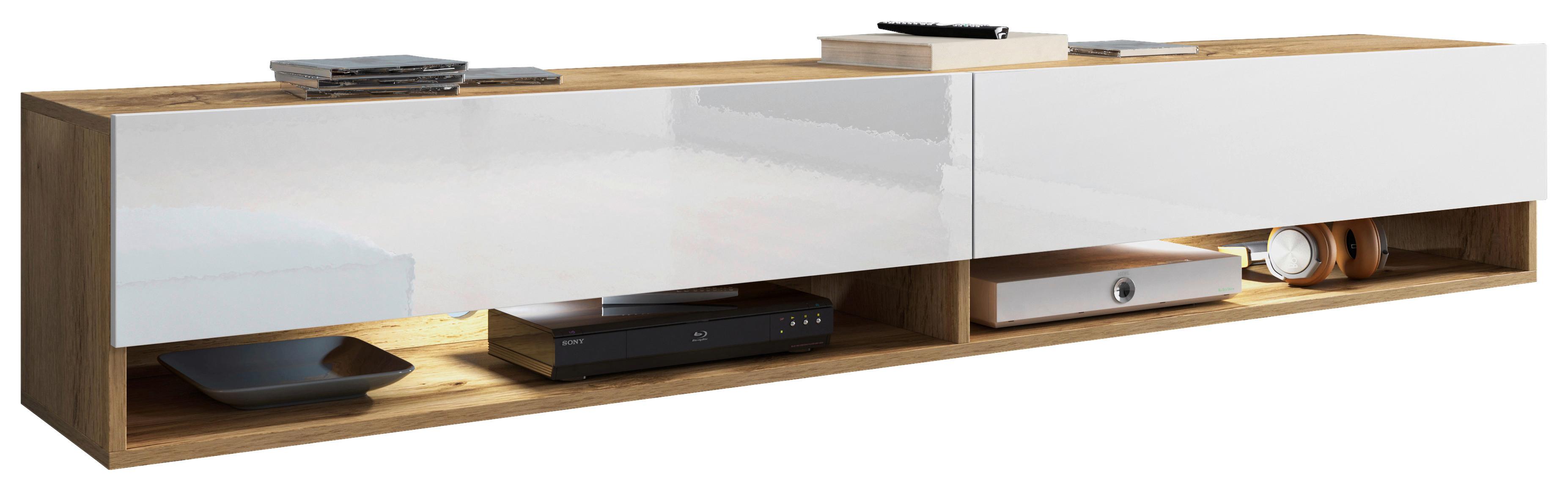 Nizka Omarica Lowa, Bela, Barva Hrasta, Led - hrast wotan/siva, Trendi, umetna masa/leseni material (180/30/32cm) - P & B