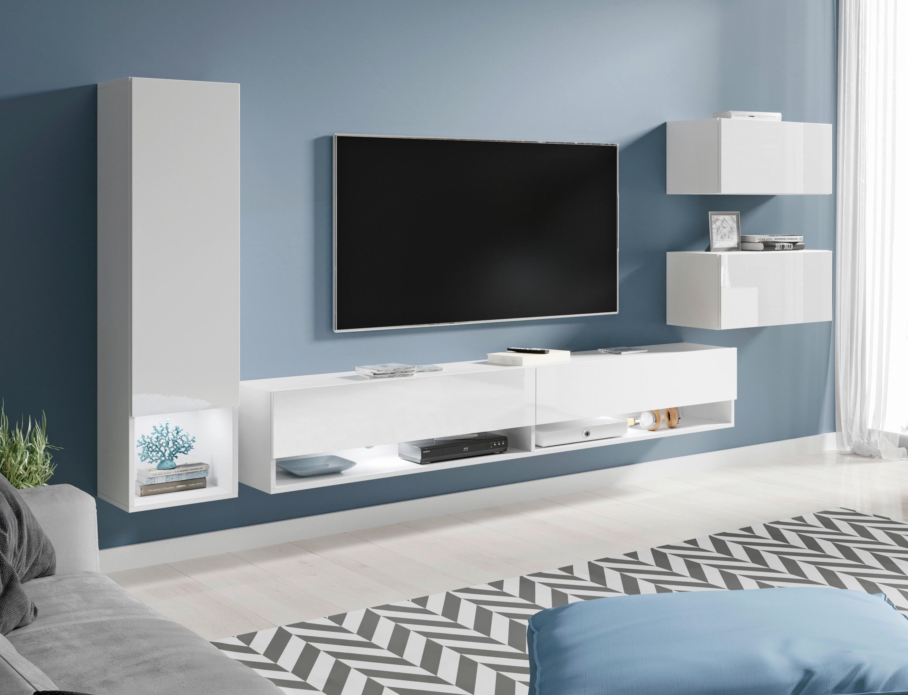 Dnevni Regal Amadeo, Bela, Visoki Sijaj, Led, 4-Delno - bela/visoki sijaj, Trendi, leseni material (270/130/32,5cm) - P & B