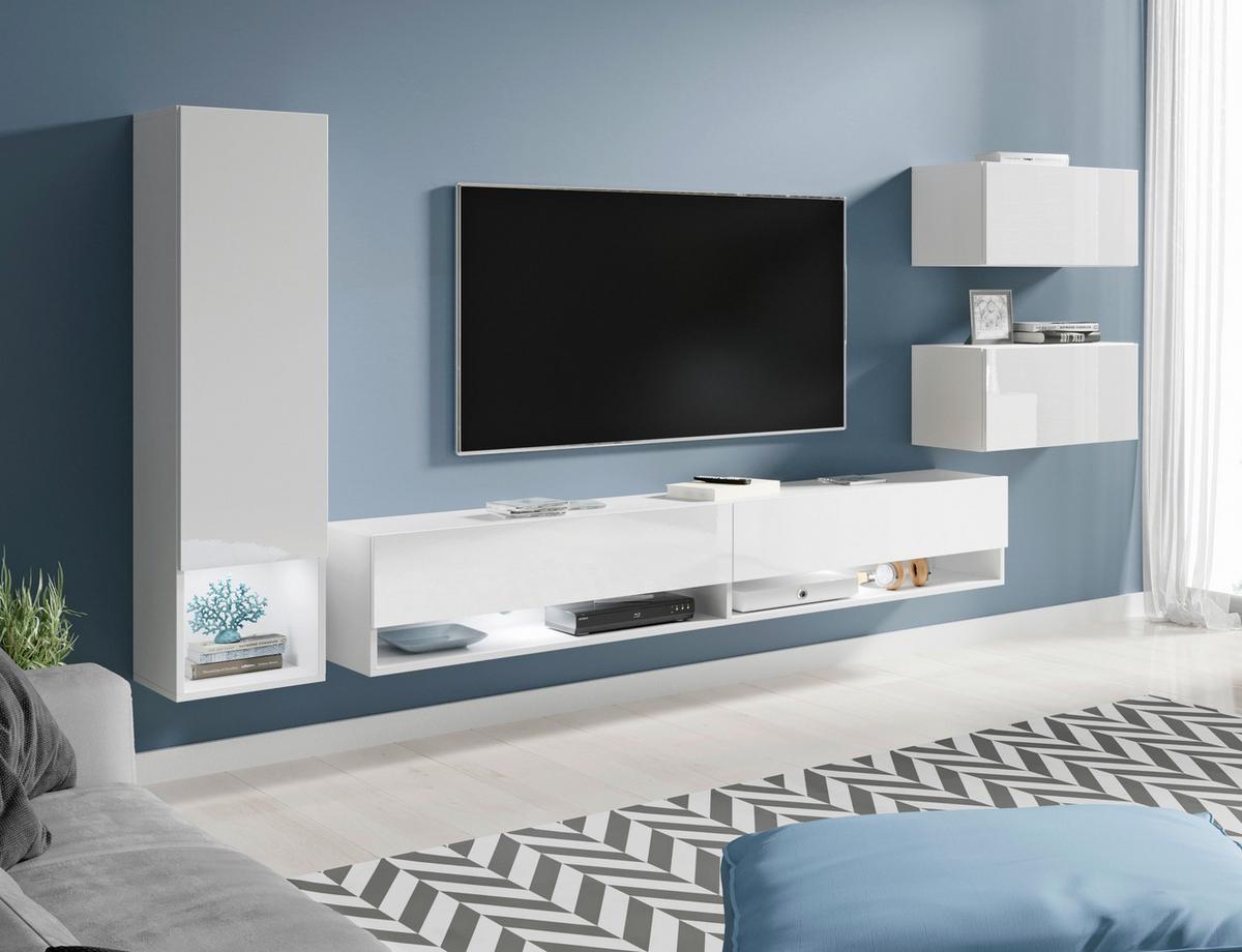 Dnevni Regal Amadeo, Bela, Visoki Sijaj, Led, 4-Delno - bela/visoki sijaj, Trendi, leseni material (270/130/32,5cm) - P & B