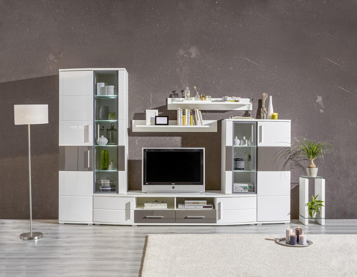 Wohnwand in Weiss/Grau Hochglanz - Weiss/Grau, Modern, Holz (296/198/50cm) - Mömax