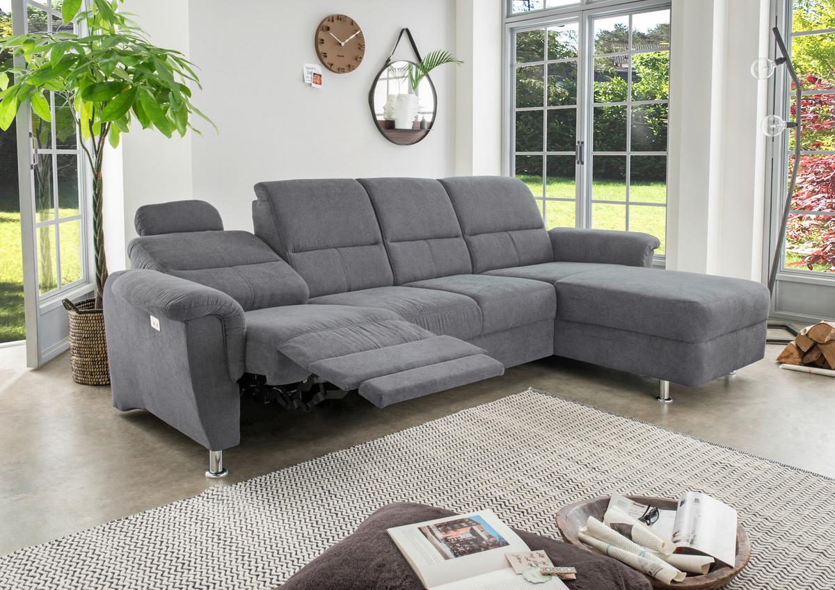 Wohnlandschaft Parole Anthrazit Mikrofaser - Chromfarben/Anthrazit, KONVENTIONELL, Textil/Metall (292/165cm) - Livetastic