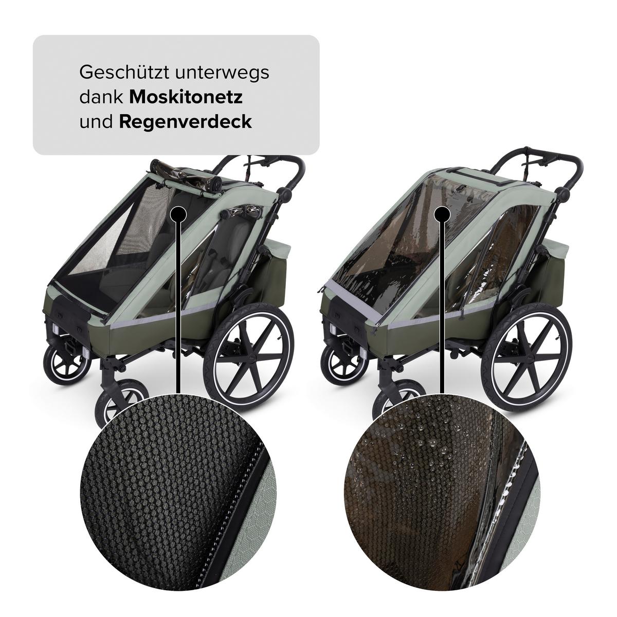 PRZYCZEPA ROWEROWA TOUR - oliwkowa zieleń, Basics, tkanina (109/80.5/111cm) - ABC Design