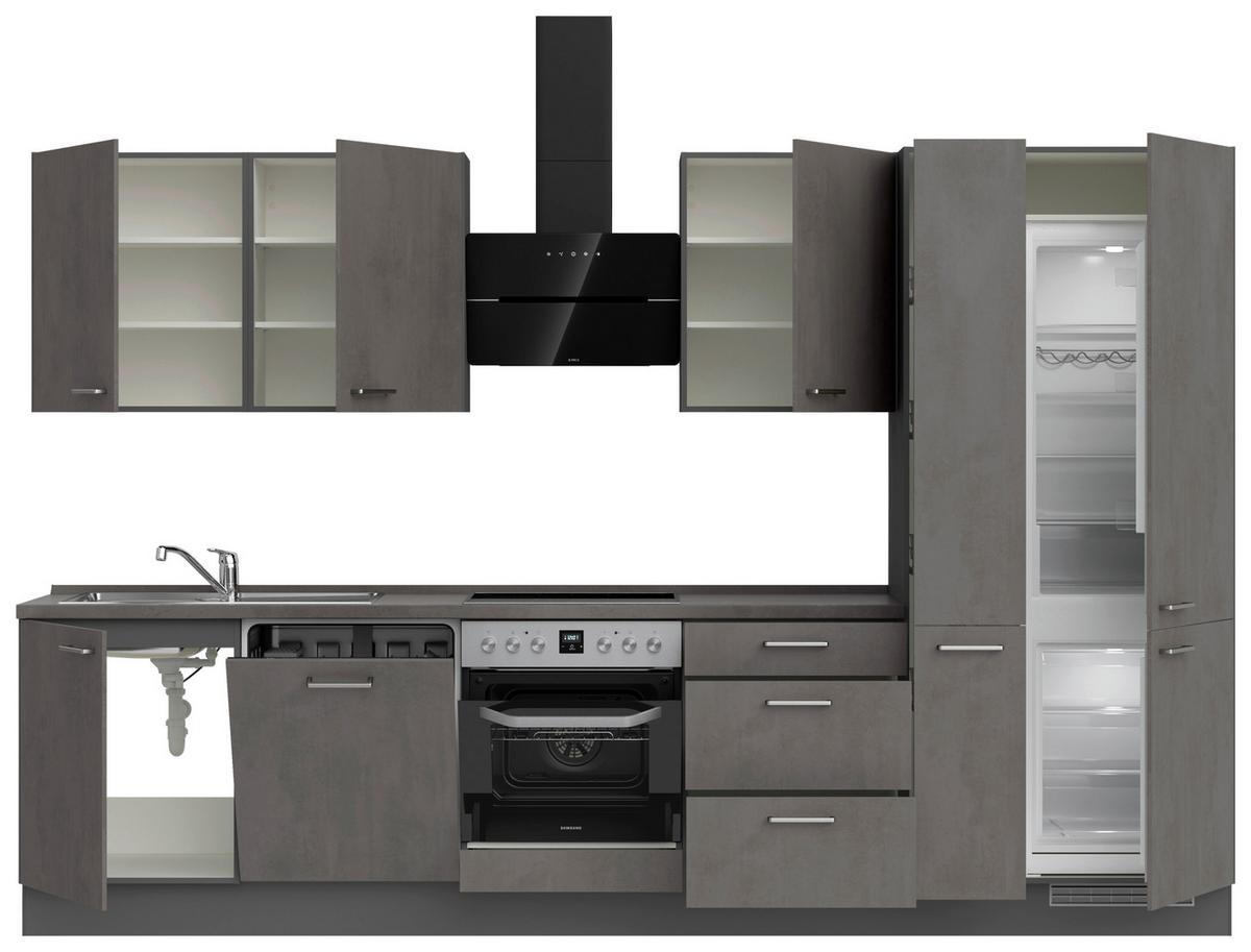 Küchenblock Riva High m. Geräten Schieferfarben - Schieferfarben/Edelstahlfarben, MODERN, Holzwerkstoff/Metall (330cm) - Nobilia
