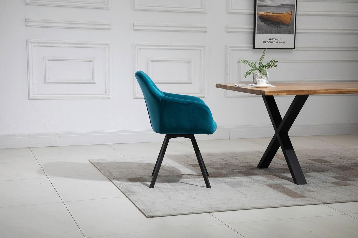 Naslanjač Samt, Turkizna, Vrtljiv - turkizna/črna, Moderno, kovina/tekstil (61/85/62cm) - Livetastic