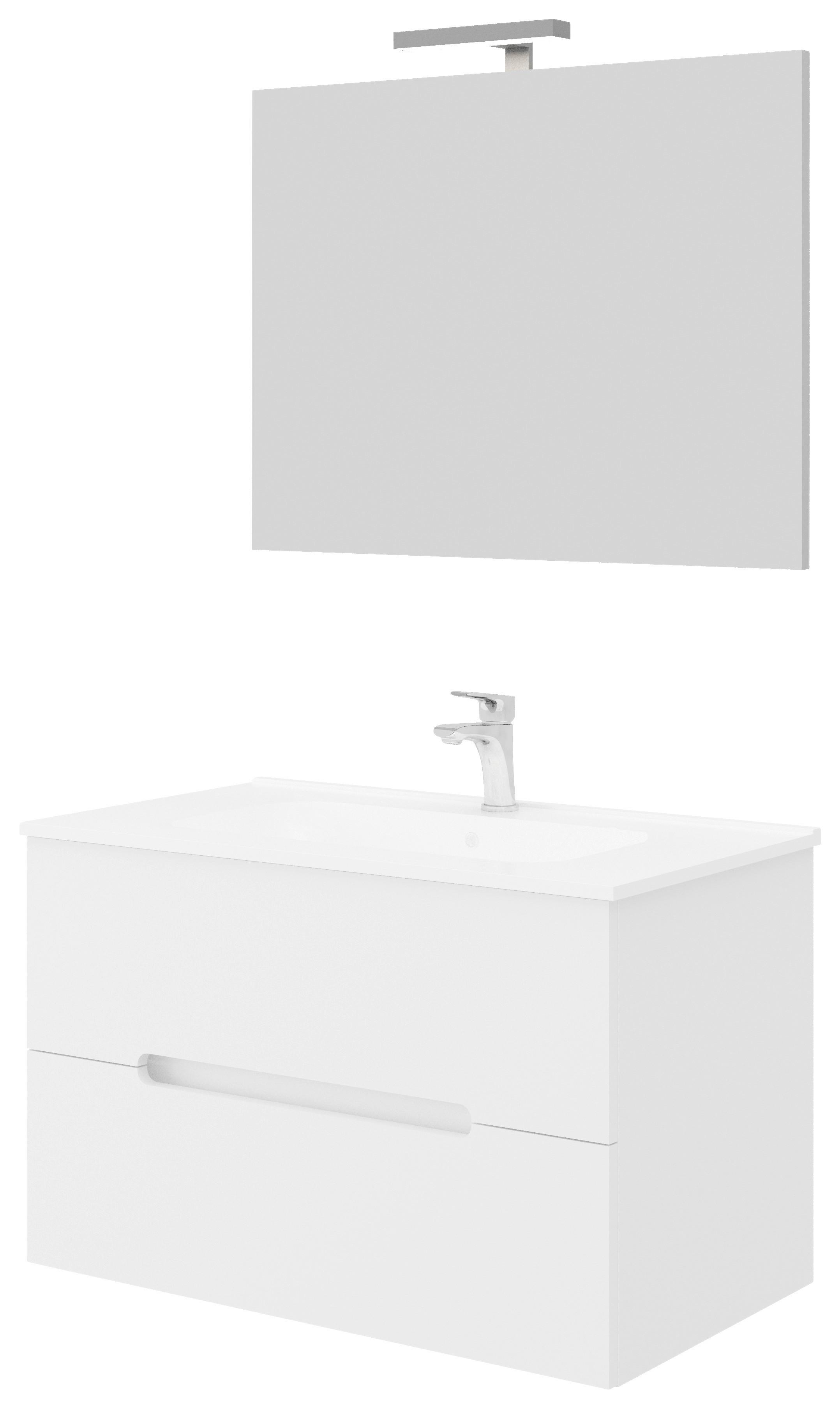 Fürdőszoba Szett Iris - magasfényű fehér/fehér, Design, faalapú anyag (80/47/53cm)