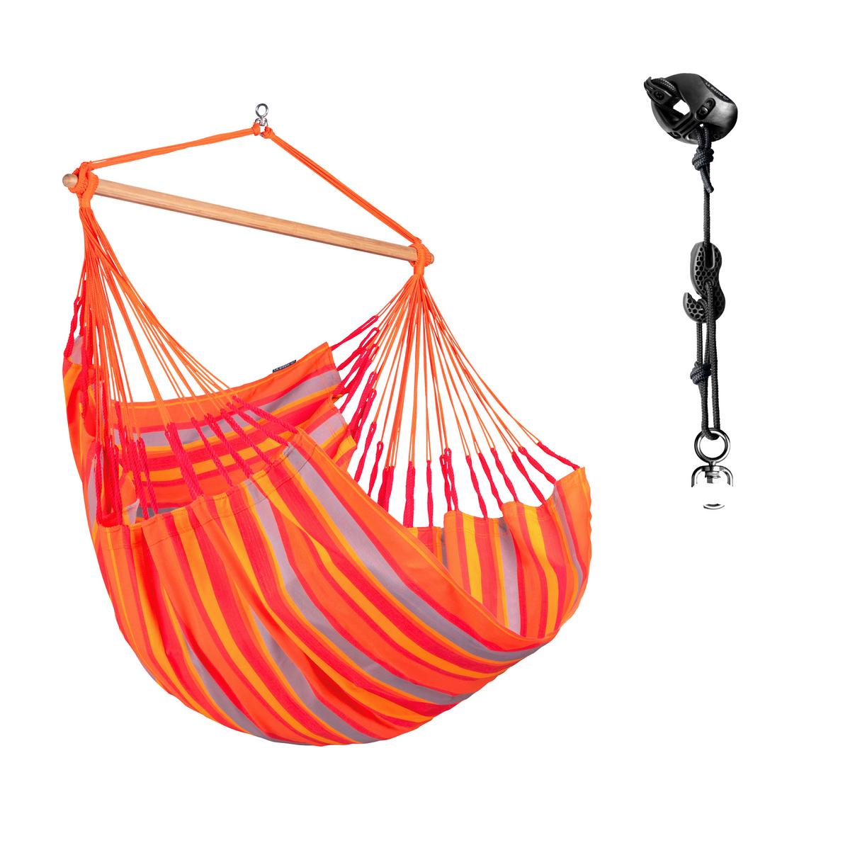 Hängesessel Comfort Hammock Echtholz Gelb/Orange/Rot/Grau - Gelb/Rot, LIFESTYLE, Holz/Textil (110/160/180cm) - La Siesta