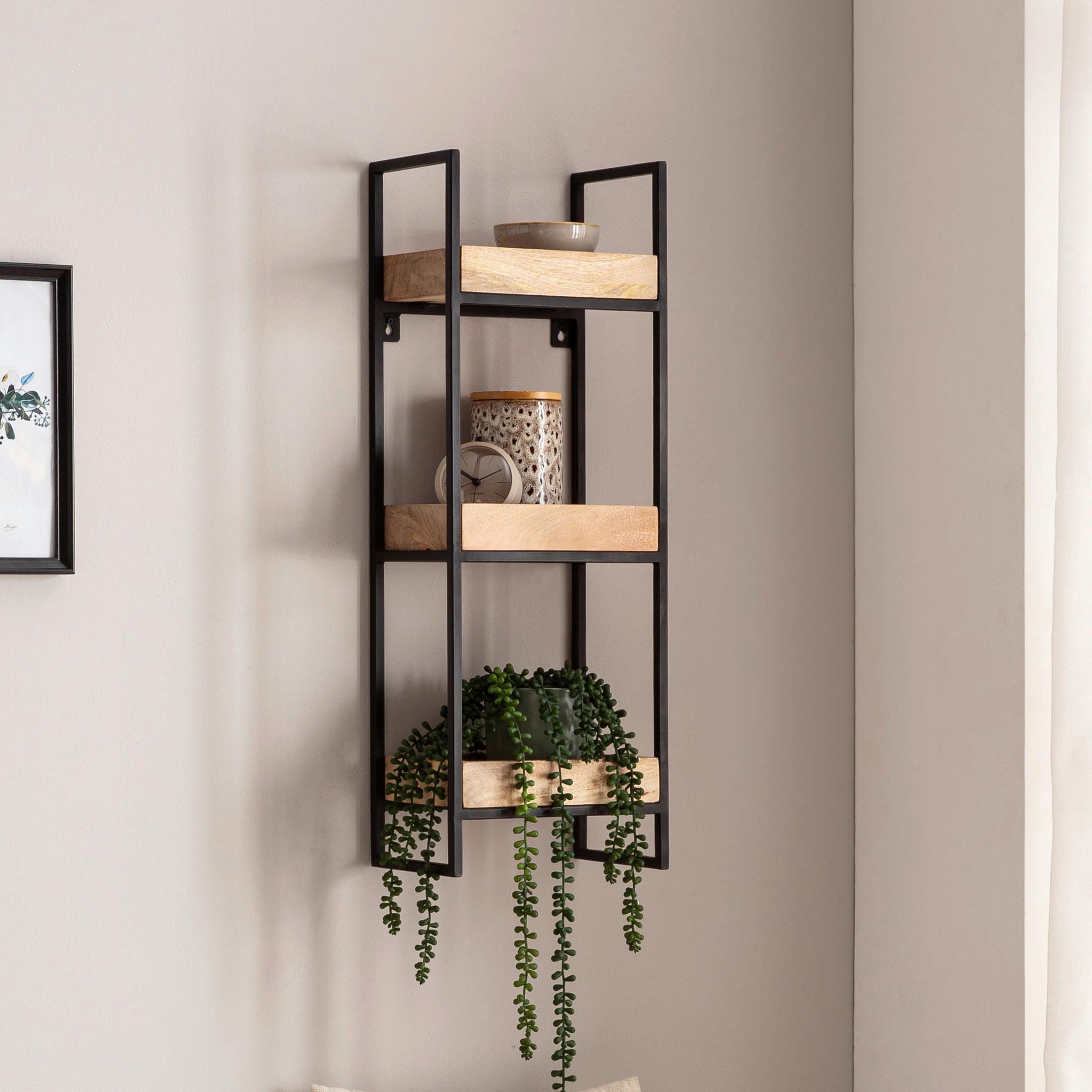 ÉTAGÈRE MURALE WL6.763 - Schwarz/Braun, Lifestyle, Holz/Metall (27/77/18cm) - MID.YOU