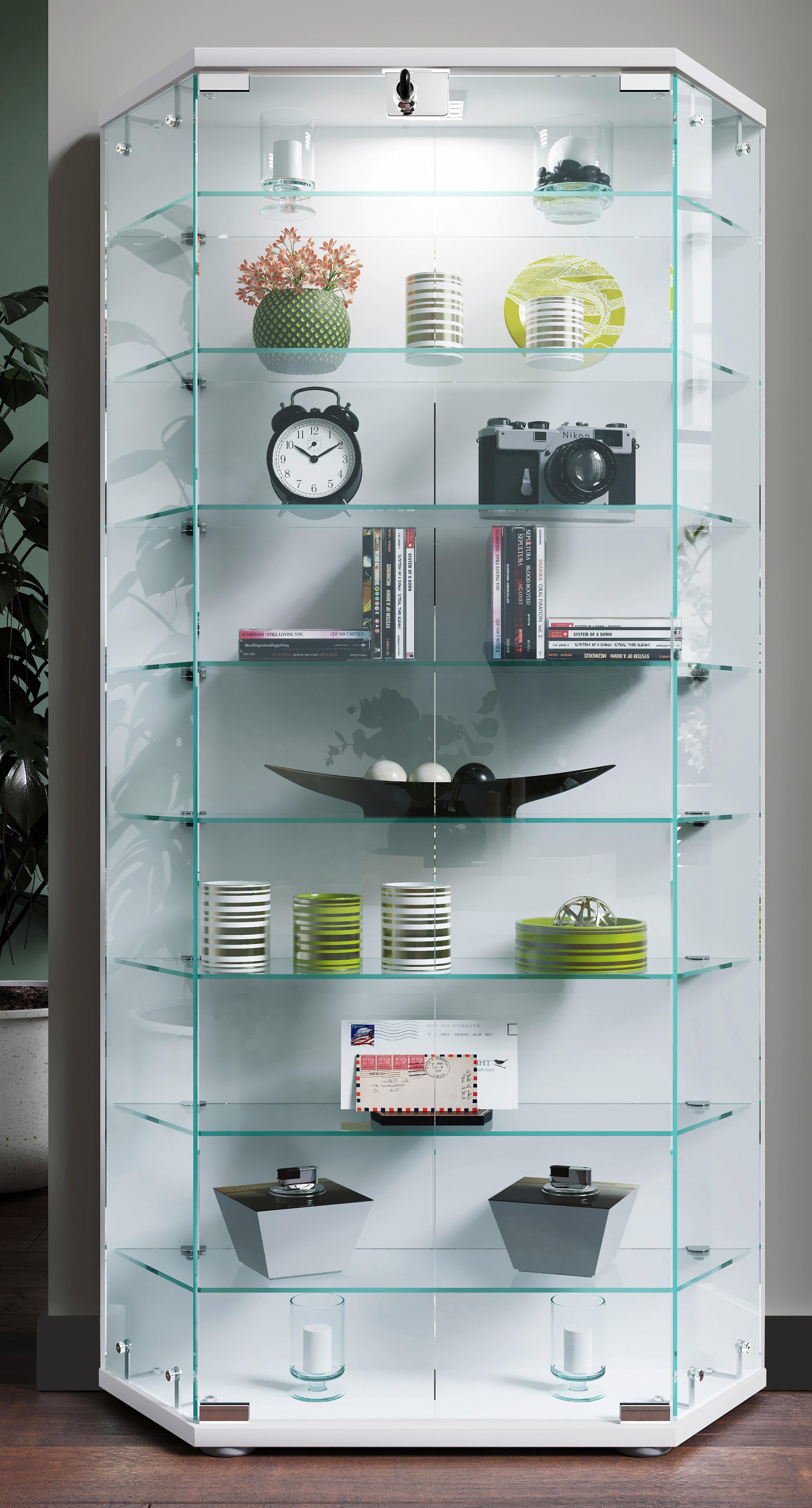 VITRINE CENILA XL - Weiss/Transparent, Design, Glas/Holzwerkstoff (83/114/17cm) - MID.YOU