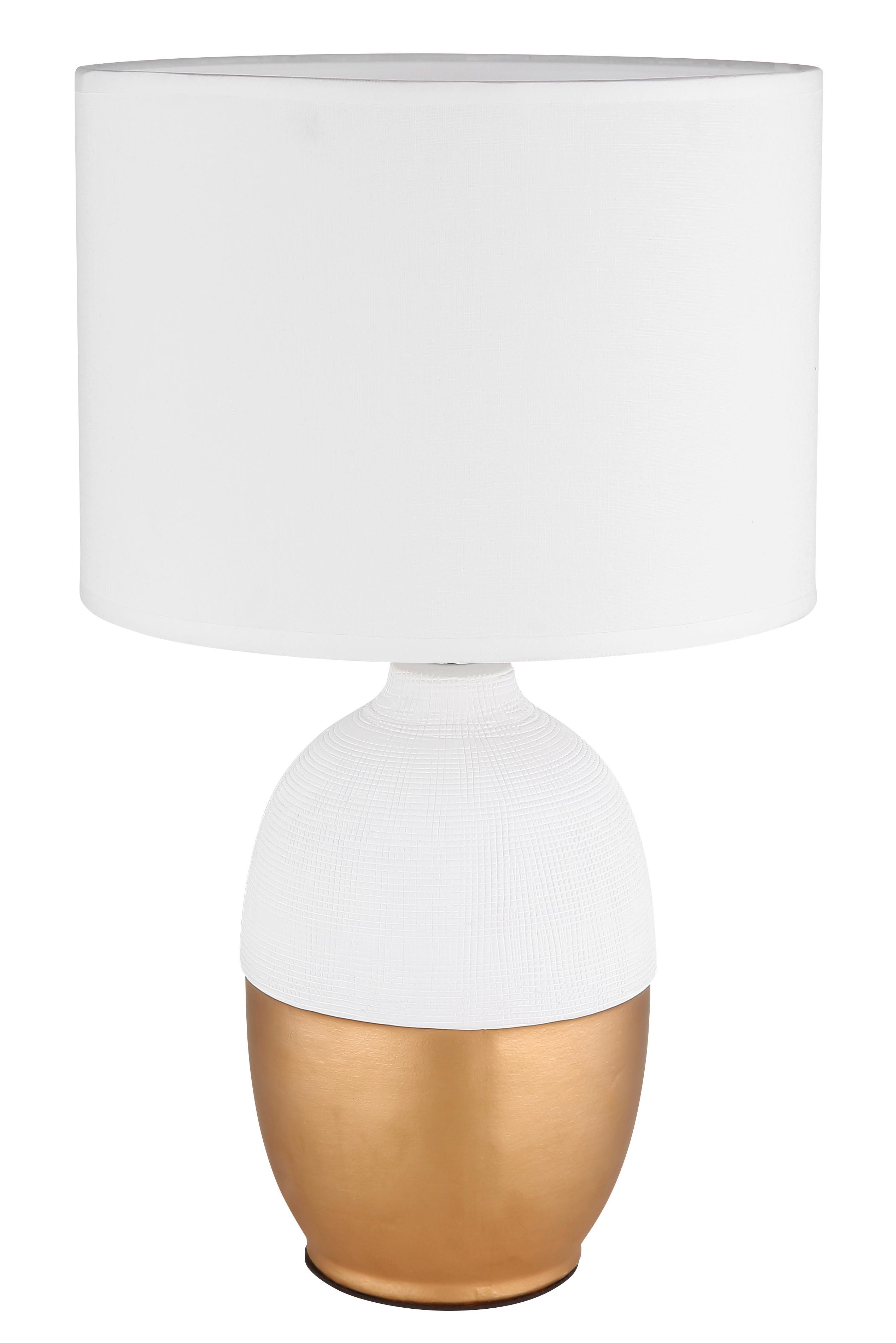Tischleuchte Valentino in Weiß/Gold max. 40 Watt - Goldfarben/Weiß, KONVENTIONELL, Keramik/Textil (25/43cm) - Globo