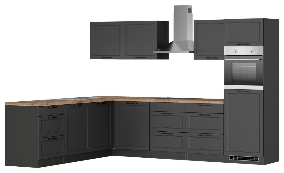 Ecklüche Meran mit Geräten ca. 240x300cm Grau/Eiche Dekor - Eiche Wotan/Schwarz, LIFESTYLE, Holzwerkstoff/Metall (240/300cm) - Held