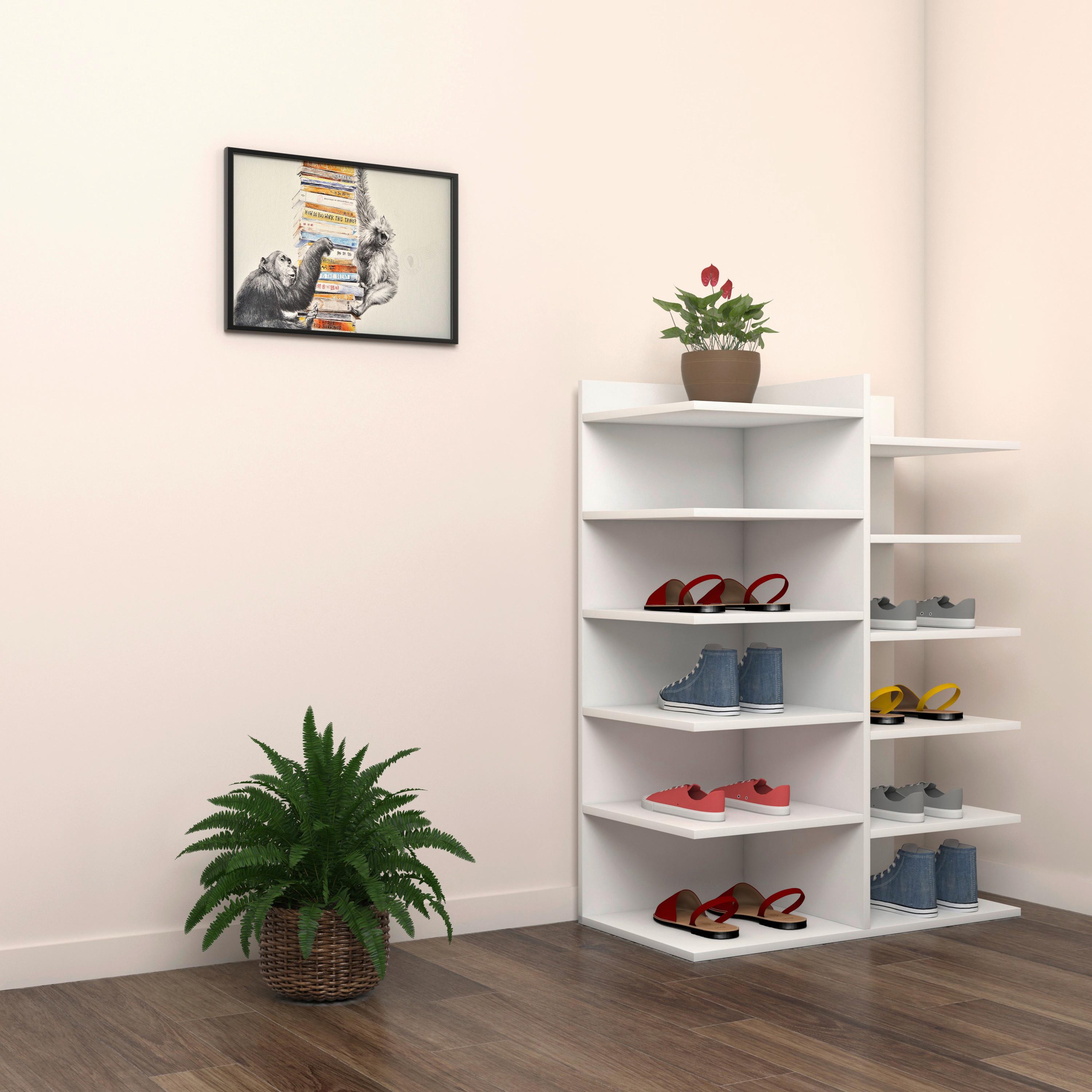 Schuhregal Enosa Weiß ca. 60x80x30 cm - Weiß, Basics, Holzwerkstoff (60/80/30cm) - MID.YOU