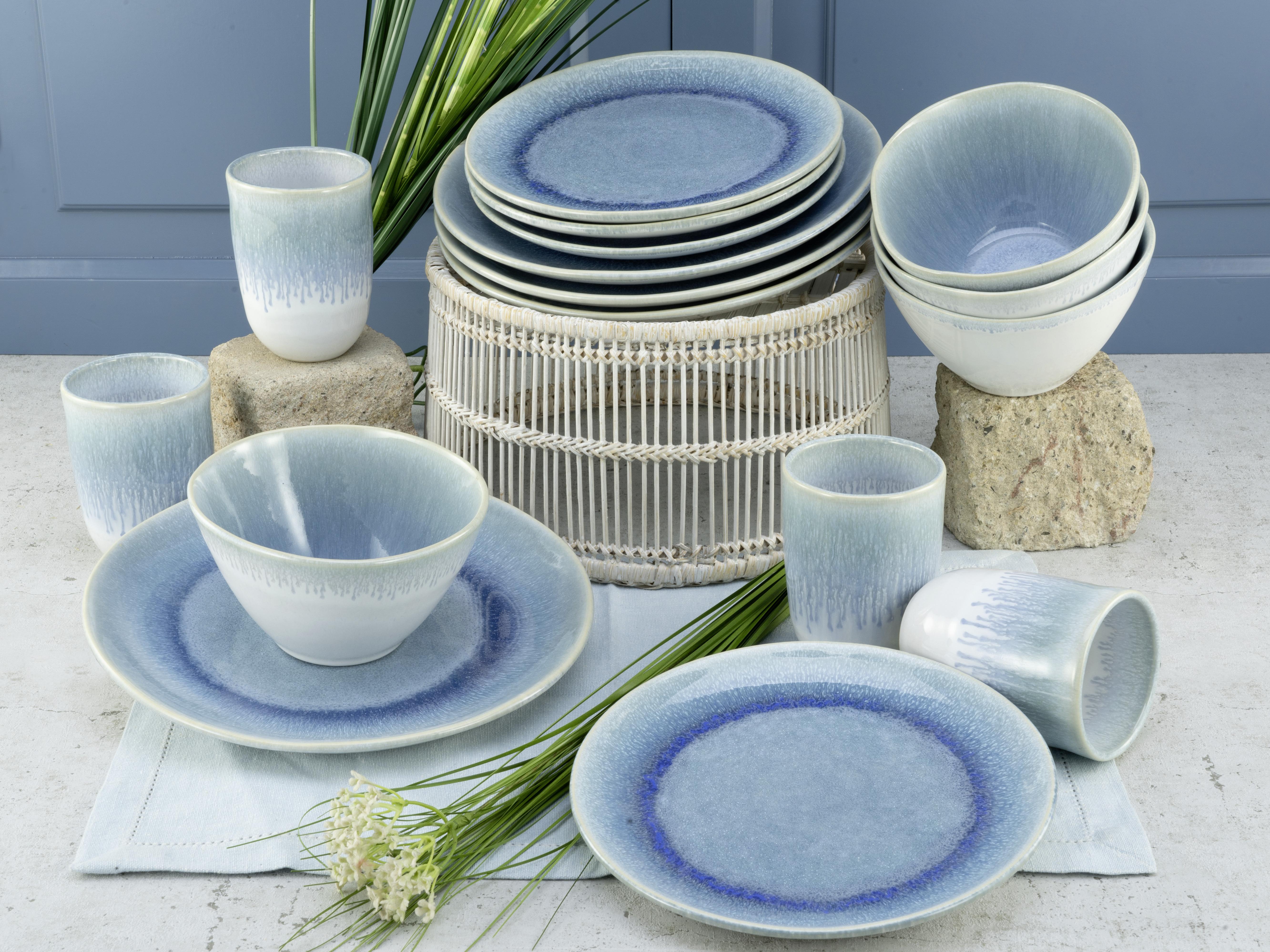SERWIS OBIADOWO-ŚNIADANIOWY LAZUR - niebieski/biały, Trend, ceramika (41/35/34cm) - Creatable